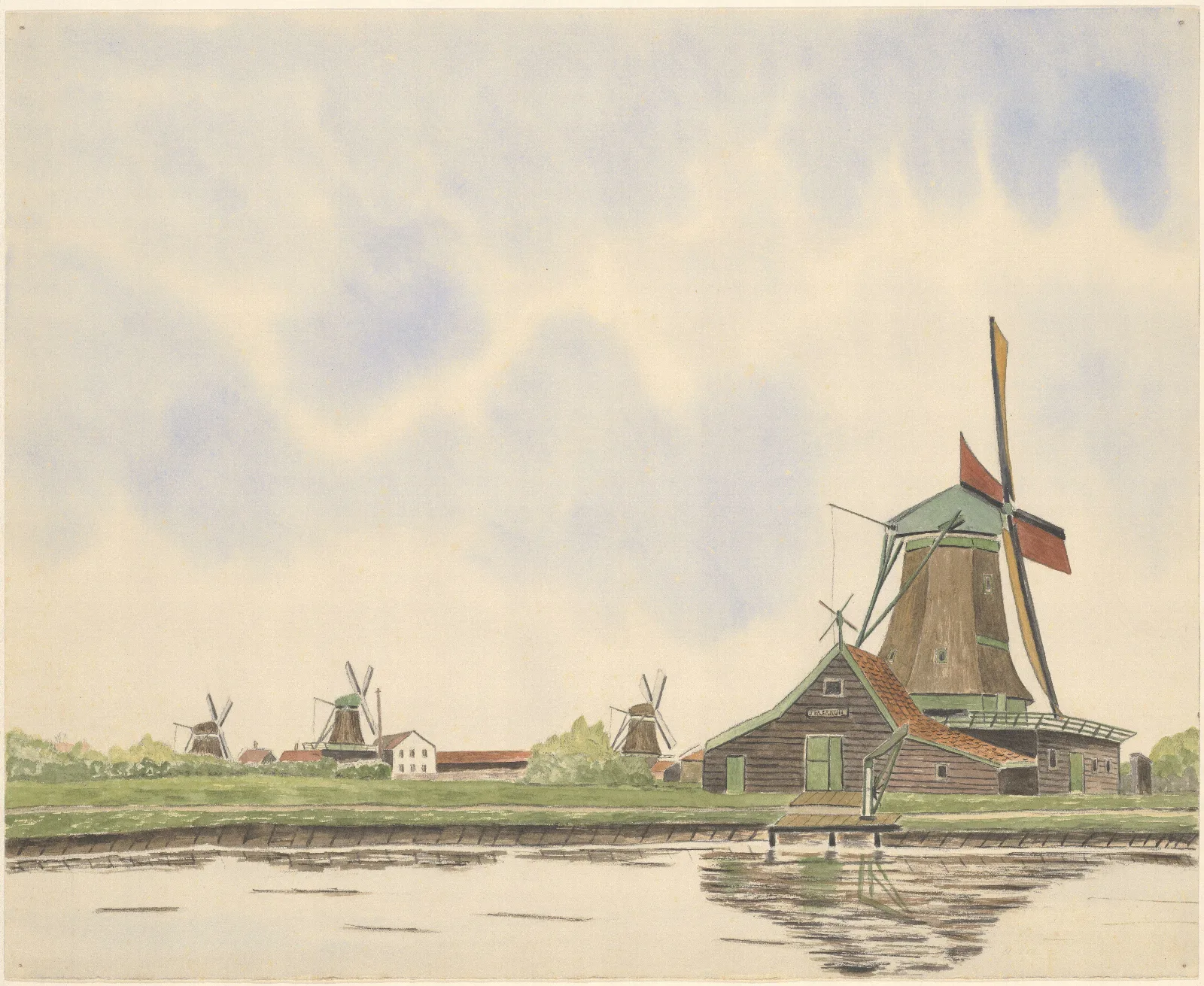 Oliemolen De Kerkuil Aan De Zaan Met Drie Molens Op De Achtergrond De Kerkuil Stond Binnendijks Tegenover De Wormerveerderkerk Afgebroken Ca 1892 Wall Art by Johannes Nicolaas Eijman - Canvas Print