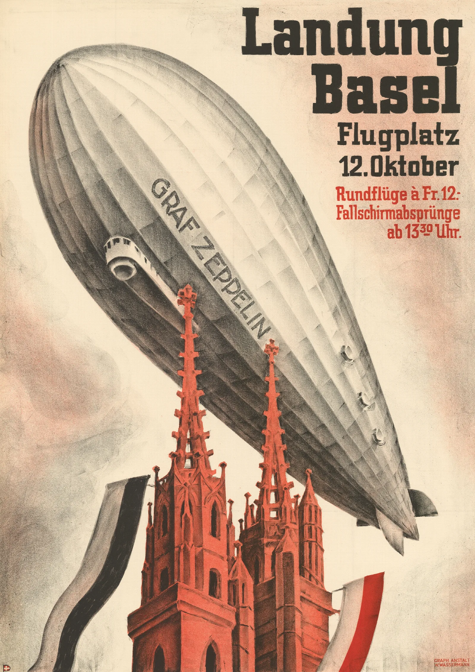 Graf Zeppelin Landung Basel Wall Art by Otto Plattner - Canvas Print