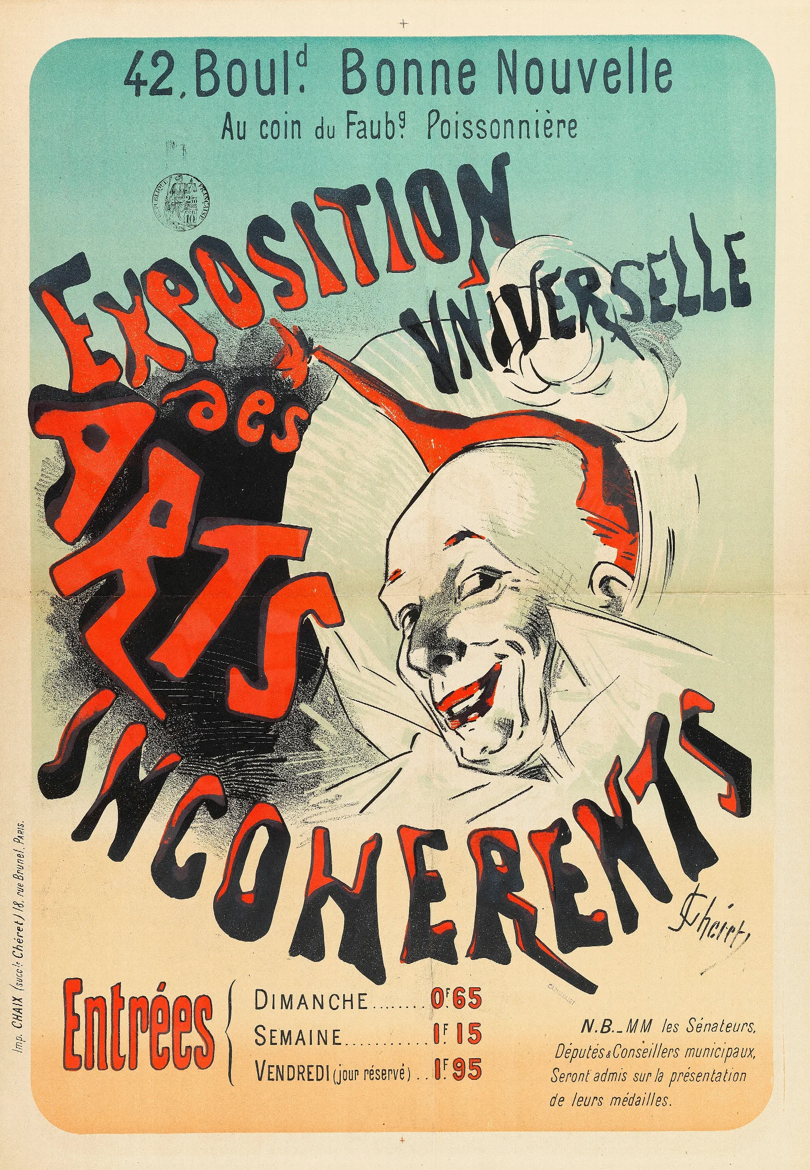 Exposition Universelle Des Arts Incoherents Wall Art by Jules Chéret - Canvas Print