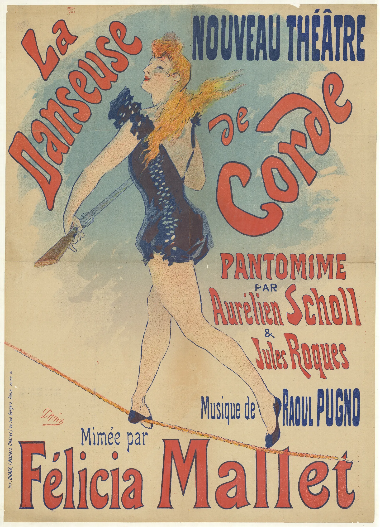 Nouveau Theatre La Danseuse De Corde Felicia Mallet Wall Art by Jules Chéret - Canvas Print