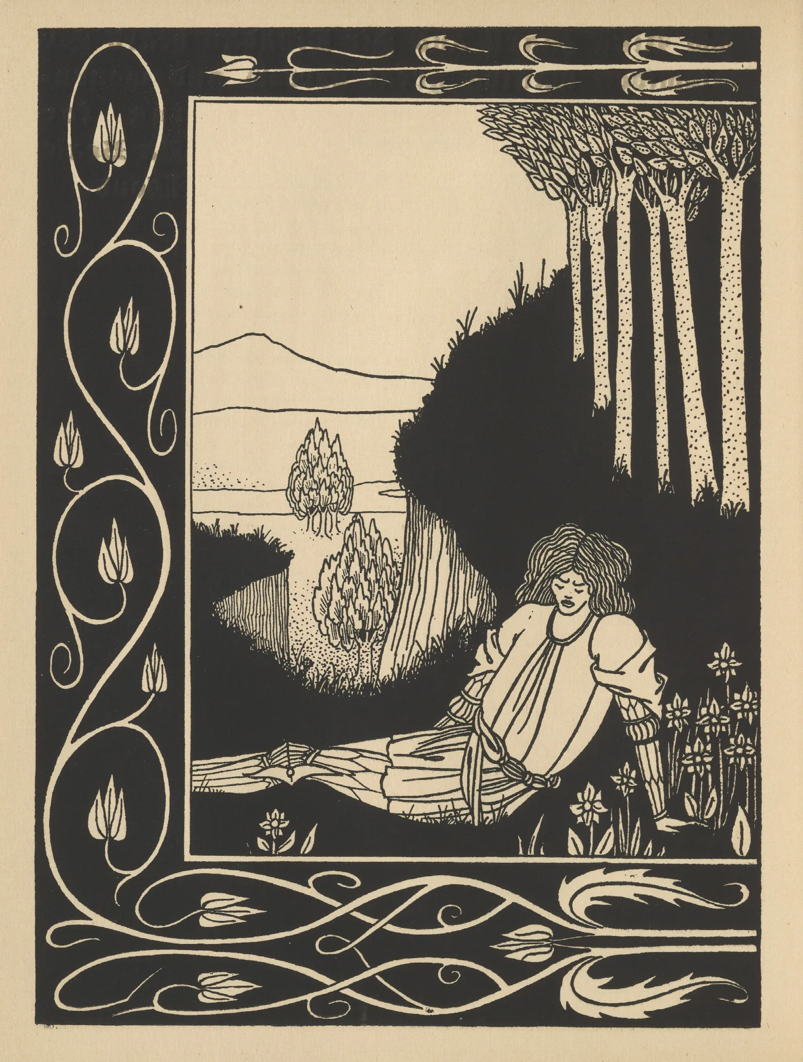 How King Mark And Sir Dinadan Heard Sir Palomides Making Great Sorrow And Mourning For La Beale Isoud Wall Art by Aubrey Vincent Beardsley - Canvas Print