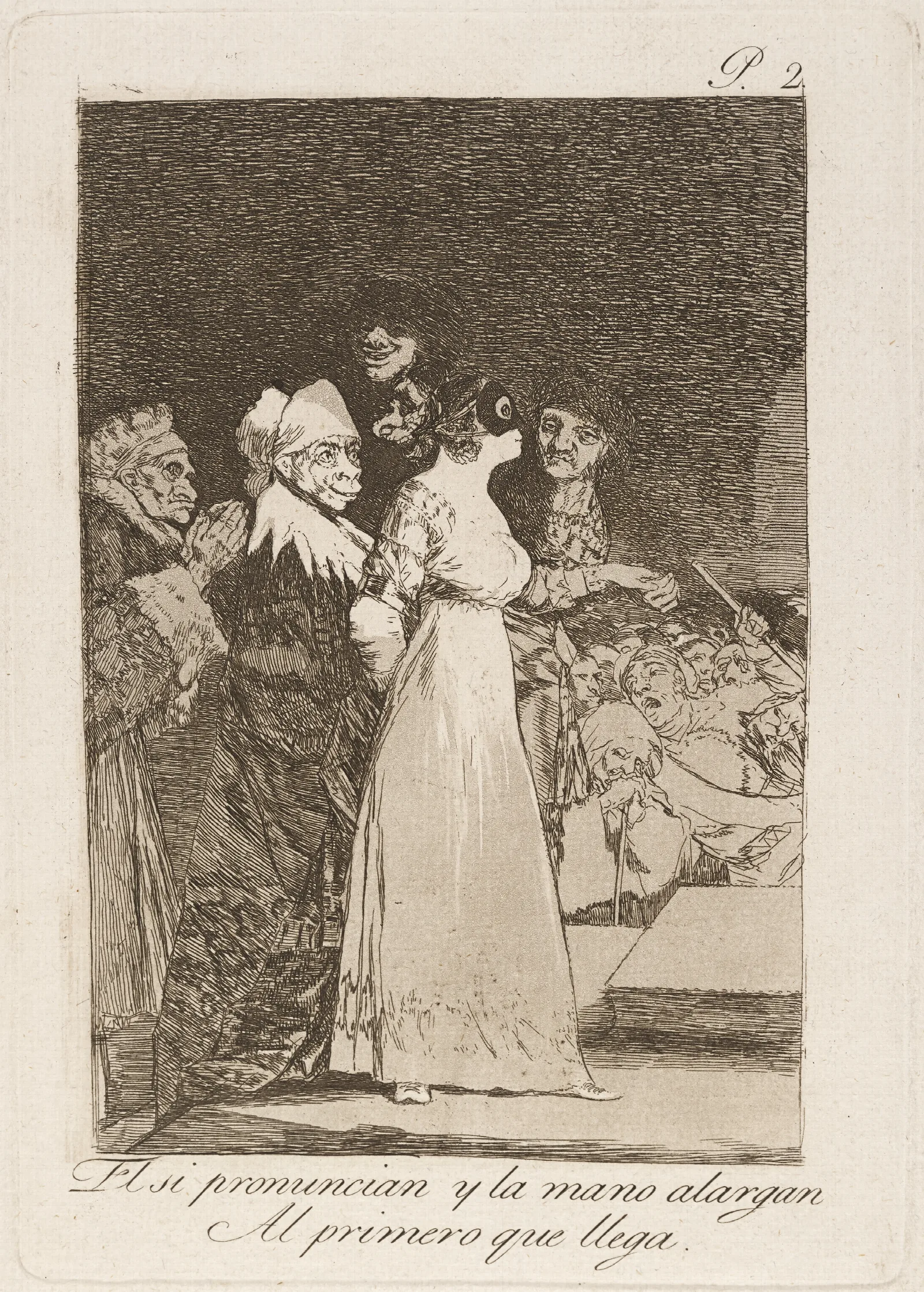 El Si Pronuncian Y La Mano Alargan Al Primero Que Llega They Say Yes And Give Their Hand To The First Comer Wall Art by Francisco de Goya - Canvas Print