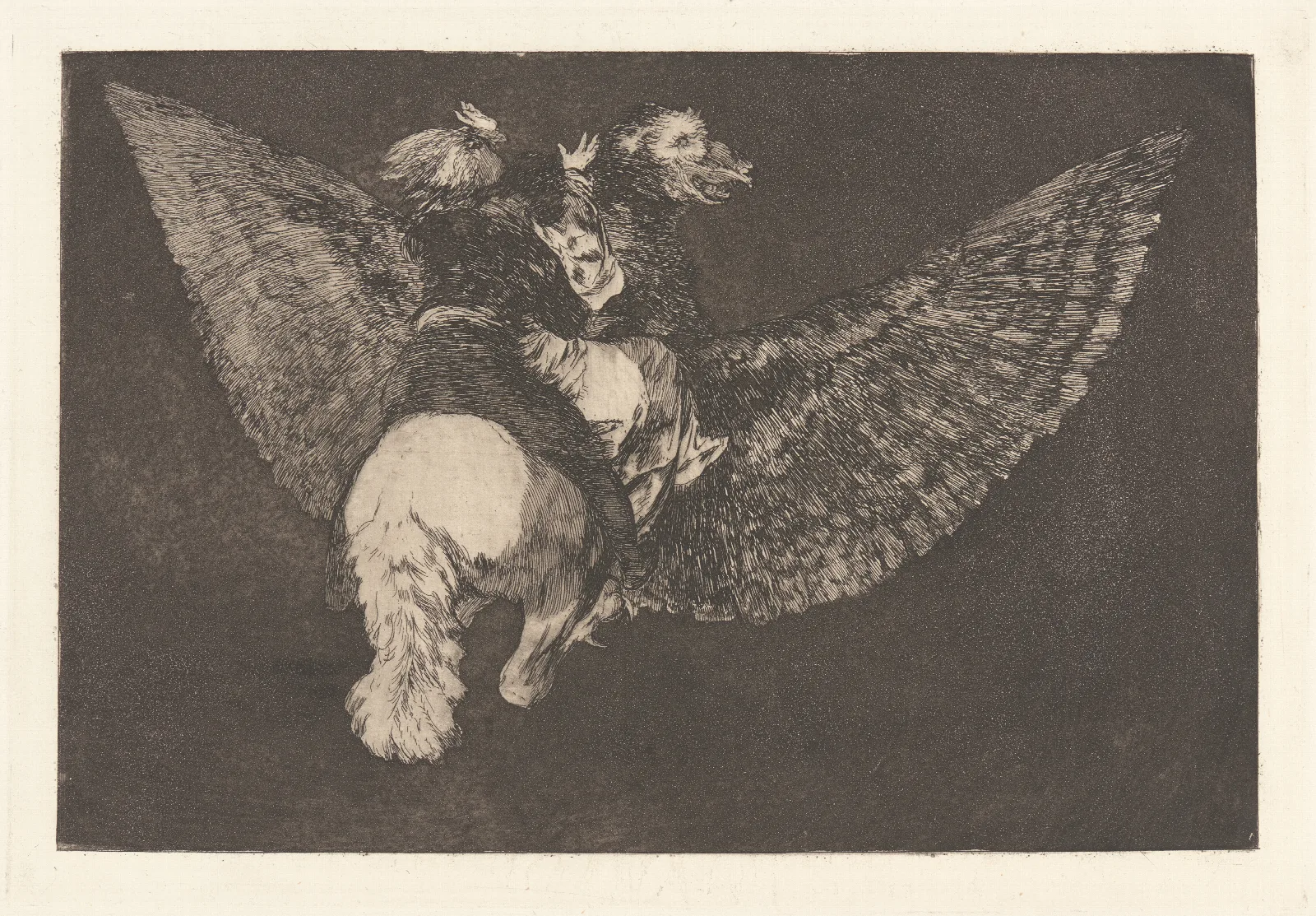 Renounce The Friend Who Covers You With His Beak Flying Folly Reniego Al Amigo Que Cubre Con Las Alas Y Muerde Con El Pico Disparate Volante Wall Art by Francisco de Goya - Canvas Print