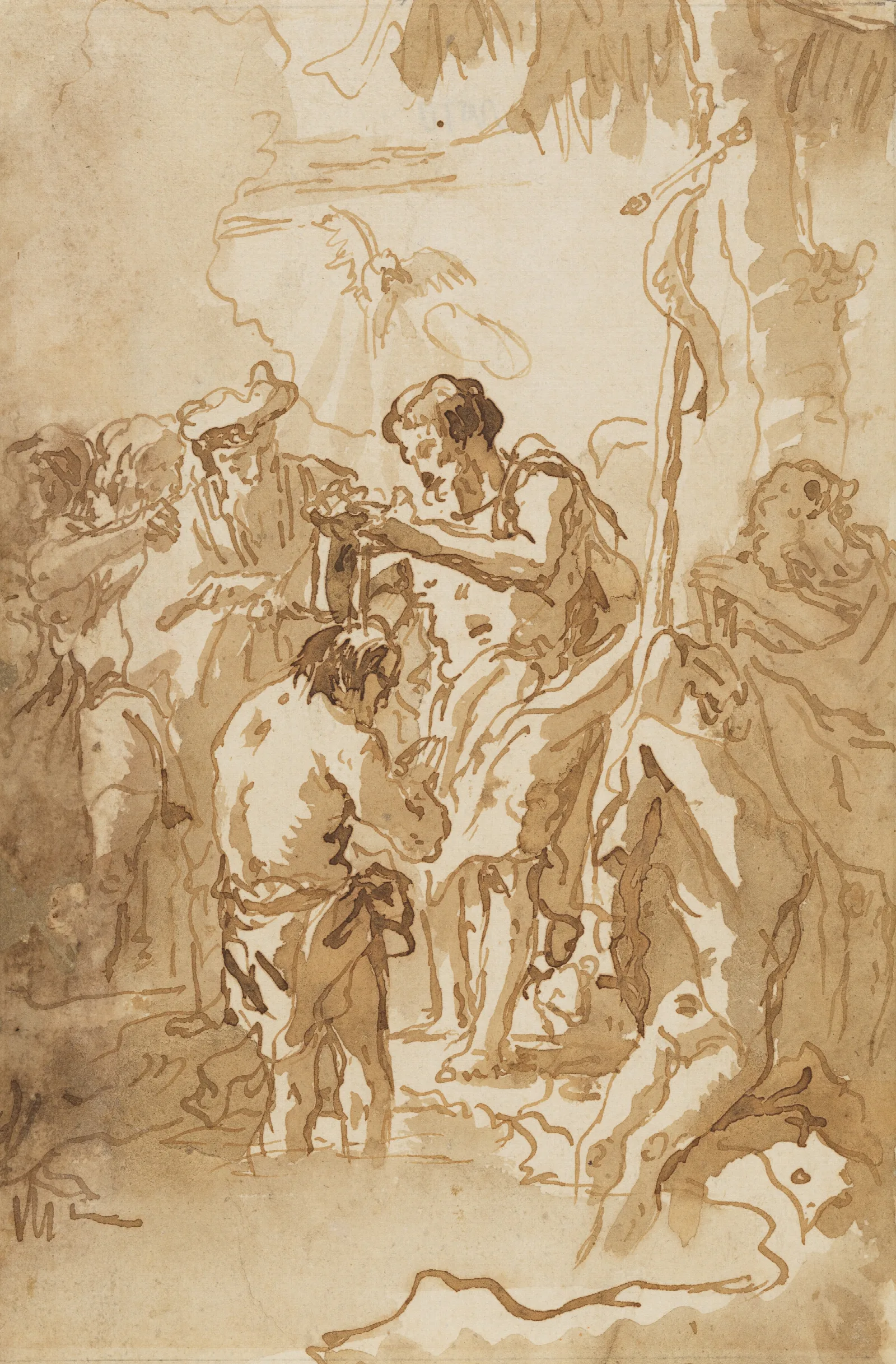 The Baptism Of Christ With Christ Standing At Left Center His Back Turned And A Youth Stripping In The Right Foreground Wall Art by Giovanni Domenico Tiepolo - Canvas Print