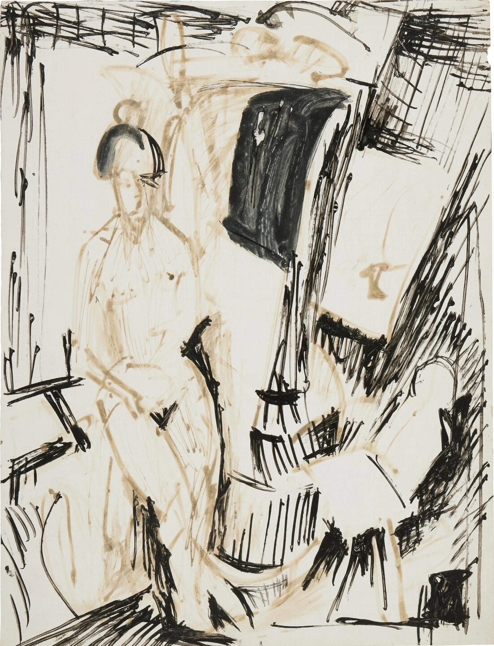 Standing Nude At The Window Standing Nude Girl In The Studio Wall Art by Ernst Ludwig Kirchner - Canvas Print