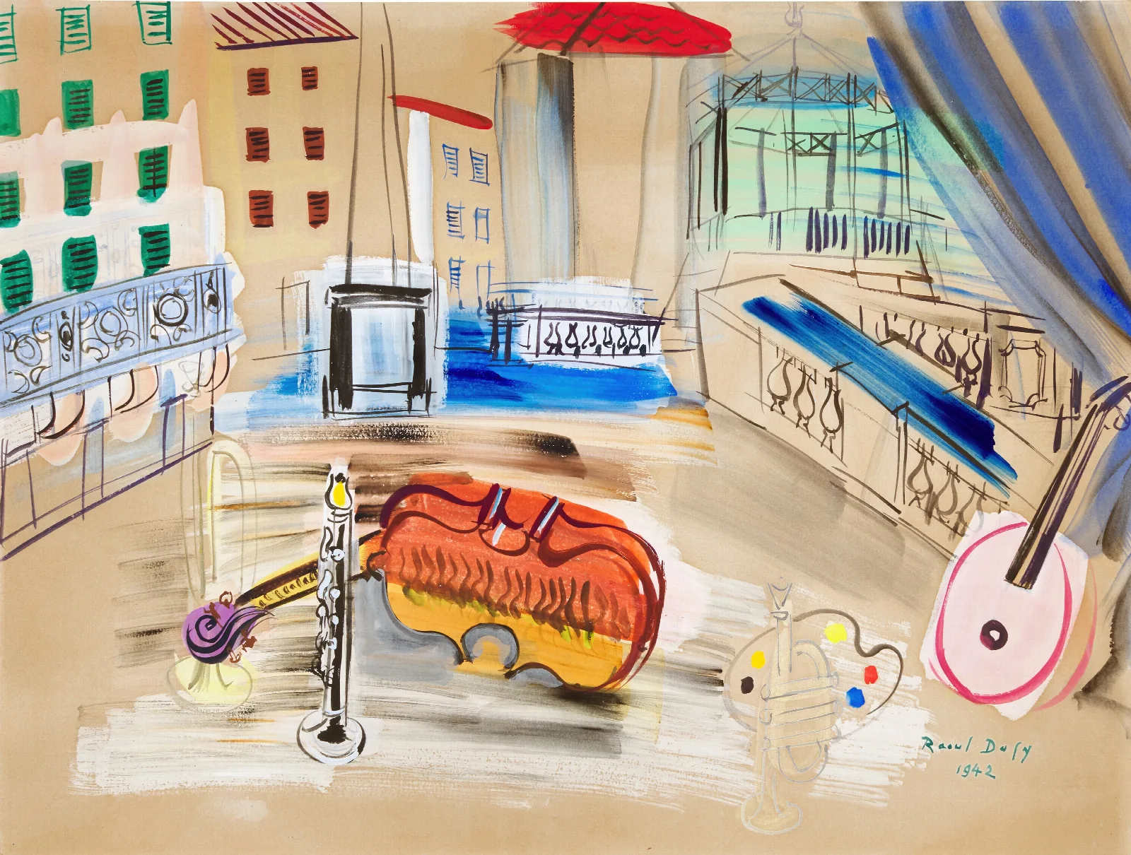 La Place Dhyeres Aux Instruments De Musique Wall Art by Raoul Dufy - Canvas Print