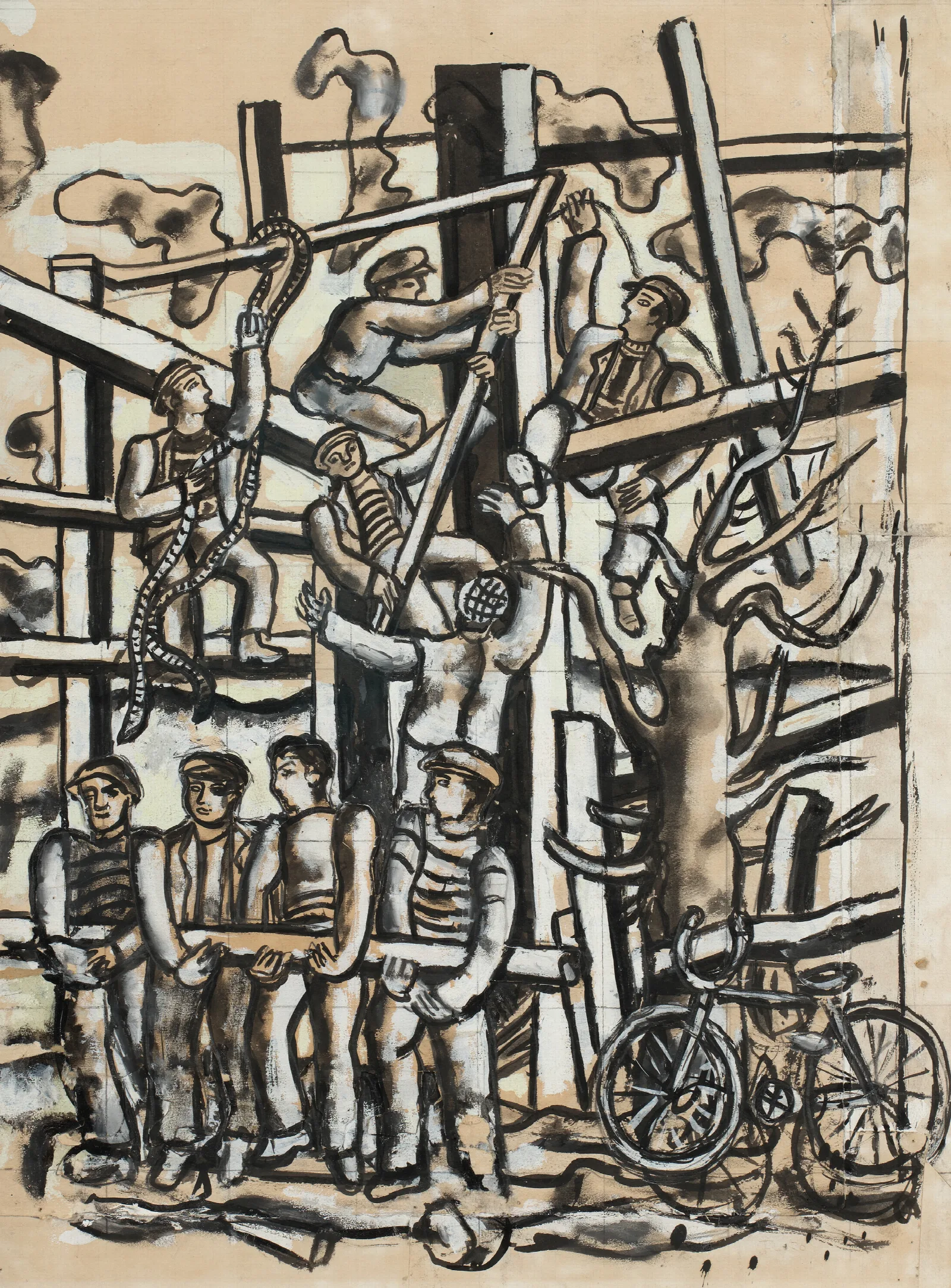Les Constructeurs Au Velo Wall Art by Fernand Léger - Canvas Print