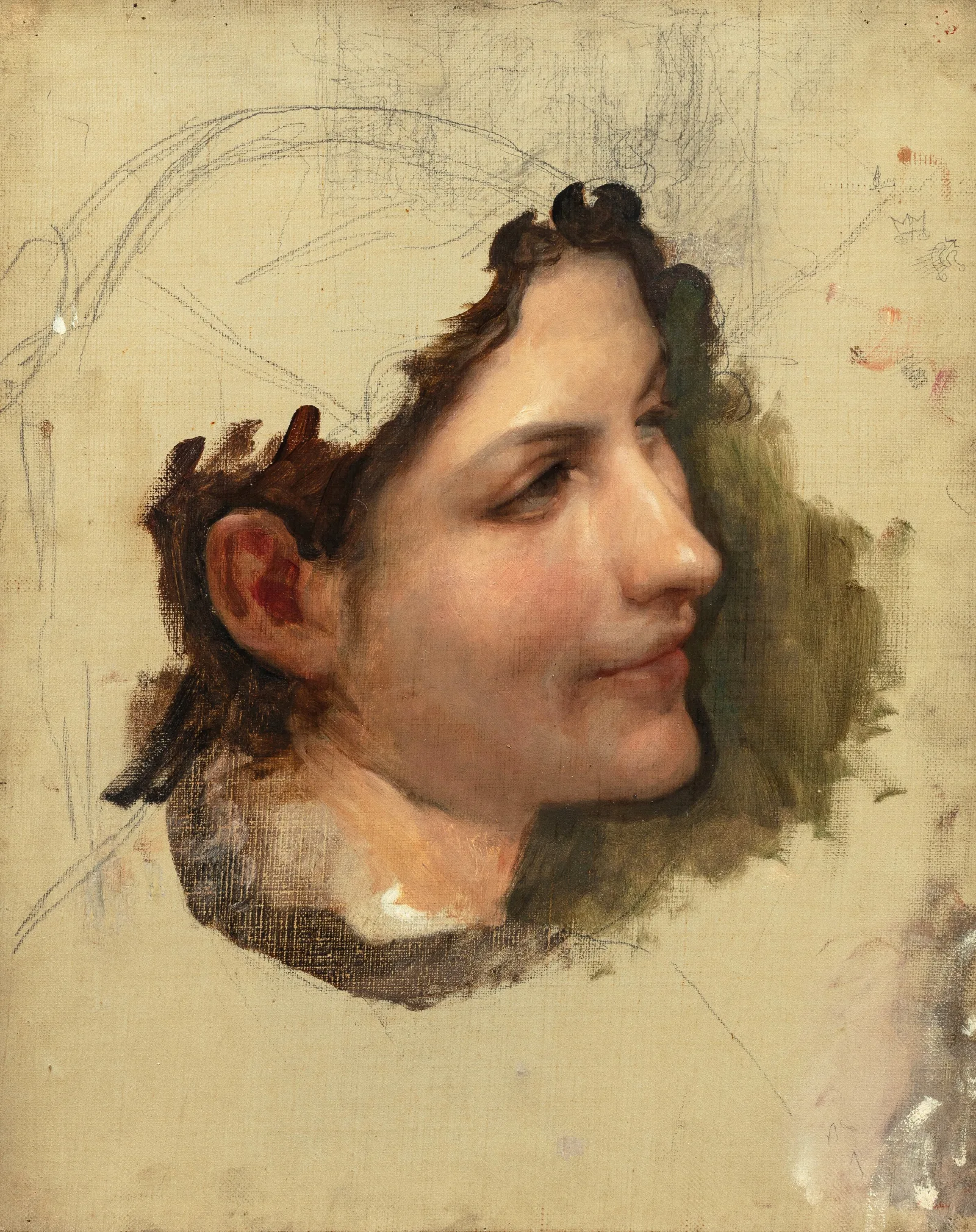 Etude De Tete De Femme 6 Wall Art by William Bouguereau - Canvas Print