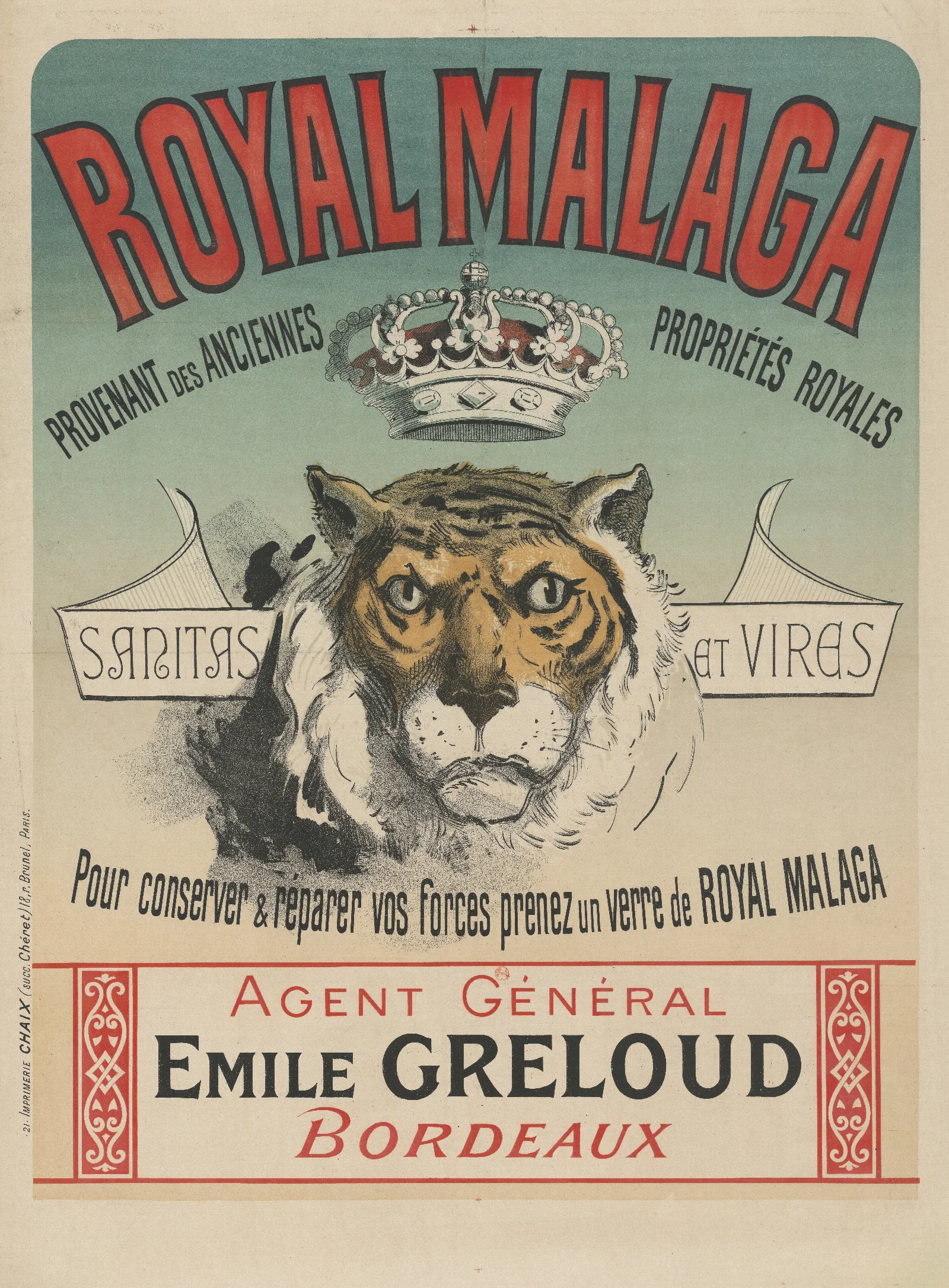 Royal Malaga Sanitas Et Vires Pour Conserver Reparer Vos Forces Prenez Un Verre De Royal Malaga Wall Art by Jules Chéret - Canvas Print
