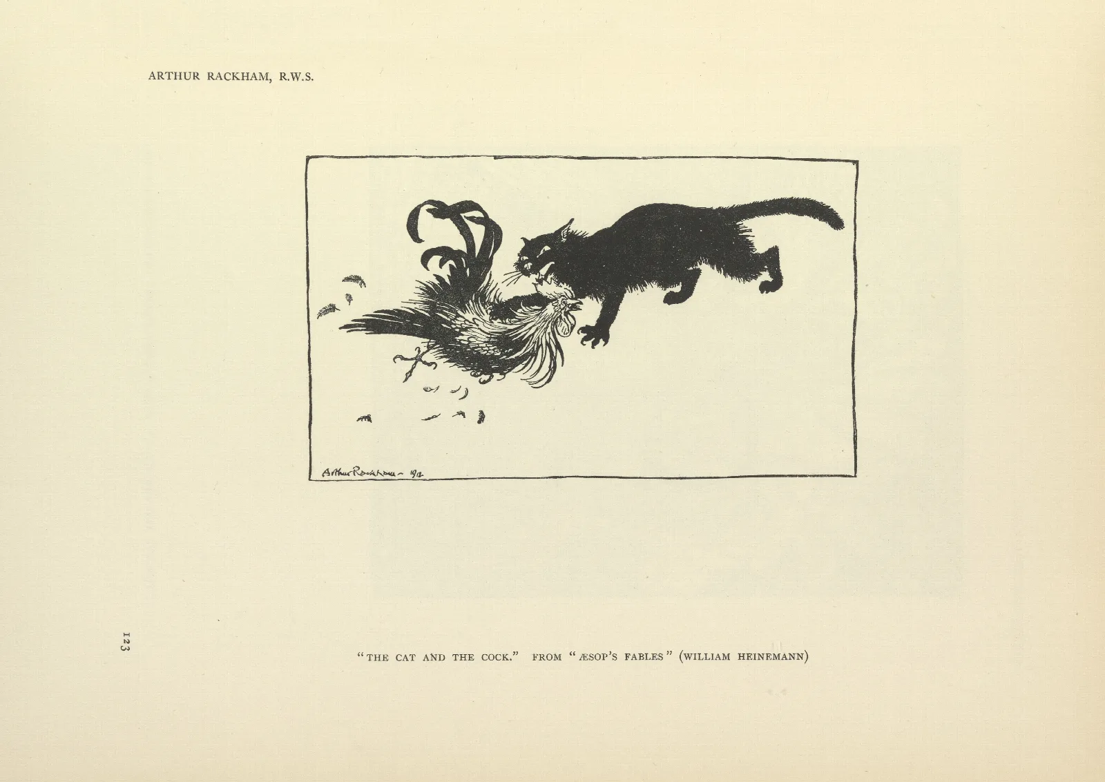 The Cat And The Cock Aesops Fables Wall Art by Arthur Rackham - Canvas Print