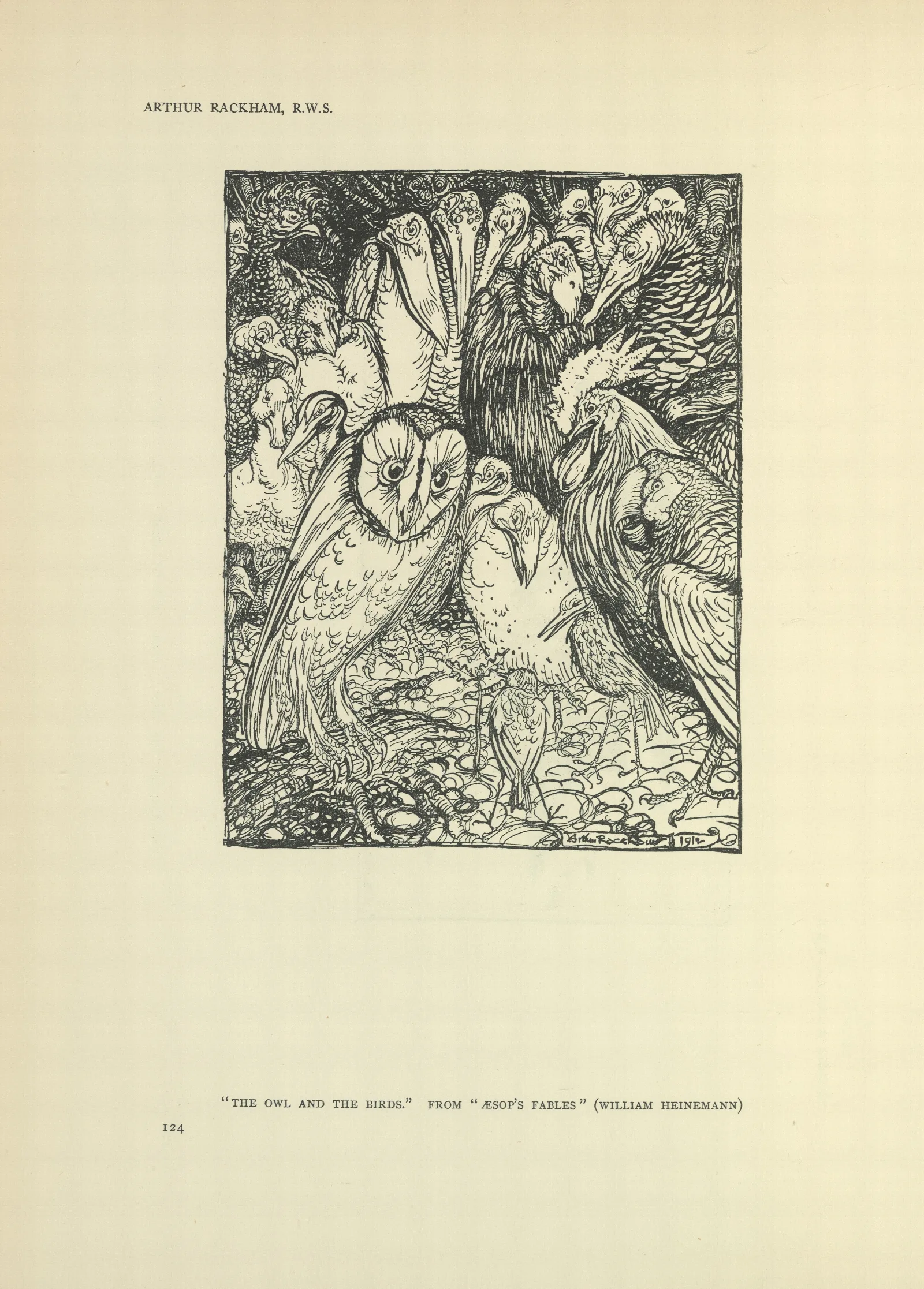 The Owl And The Birds Aesops Fables Wall Art by Arthur Rackham - Canvas Print