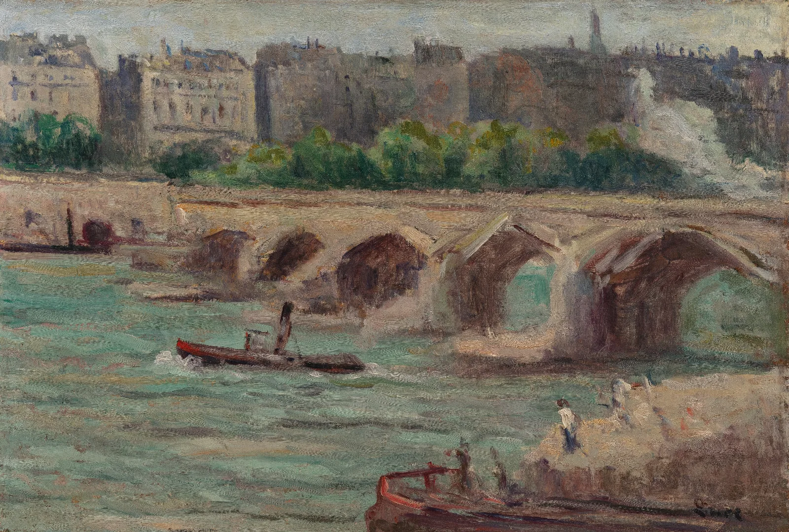 Remorqueurs Sur La Seine Wall Art by Maximilien Luce - Canvas Print