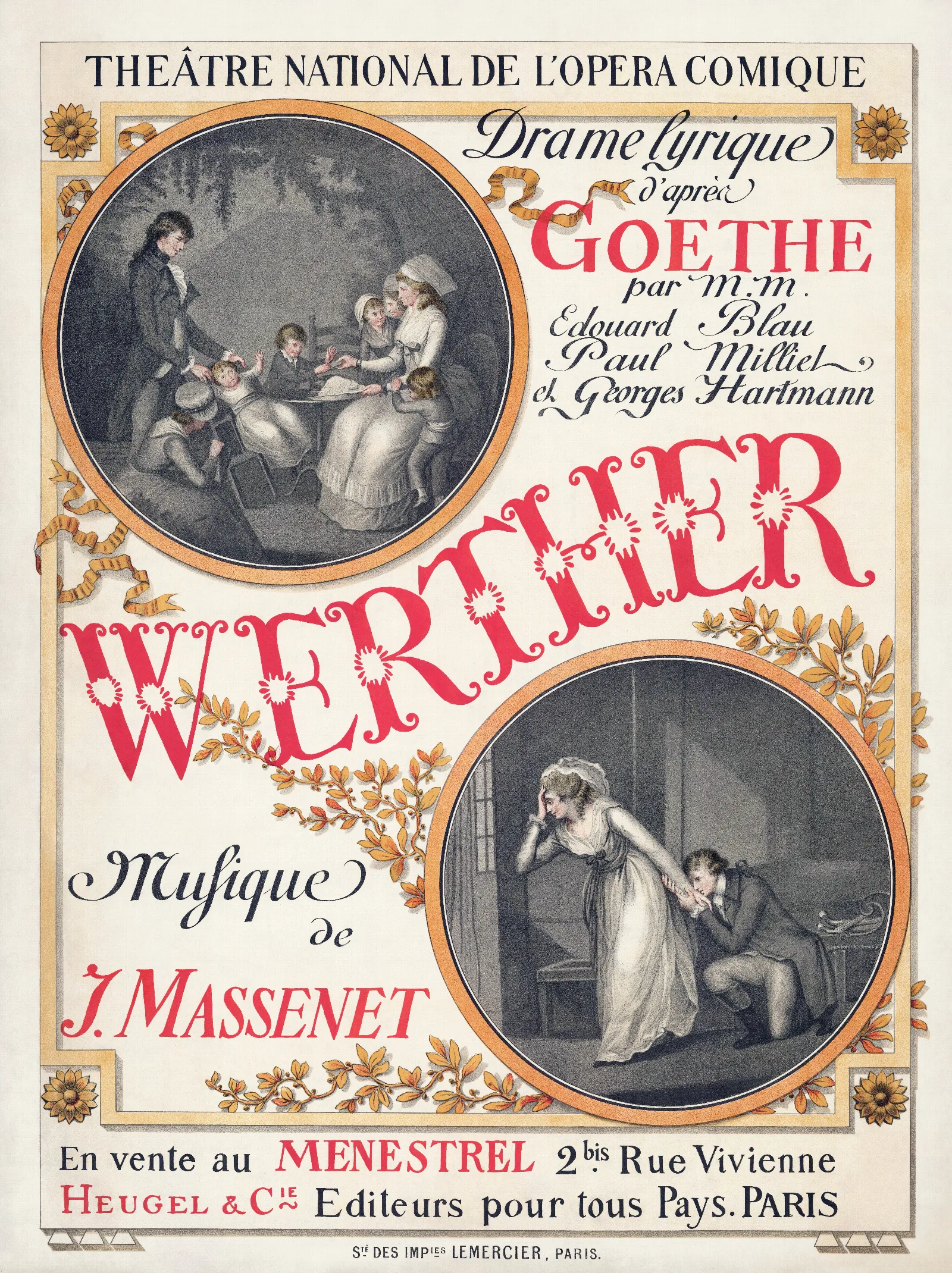 Poster For The Premiere Of Jules Massenets Werther by Eugène Grasset - Canvas Print