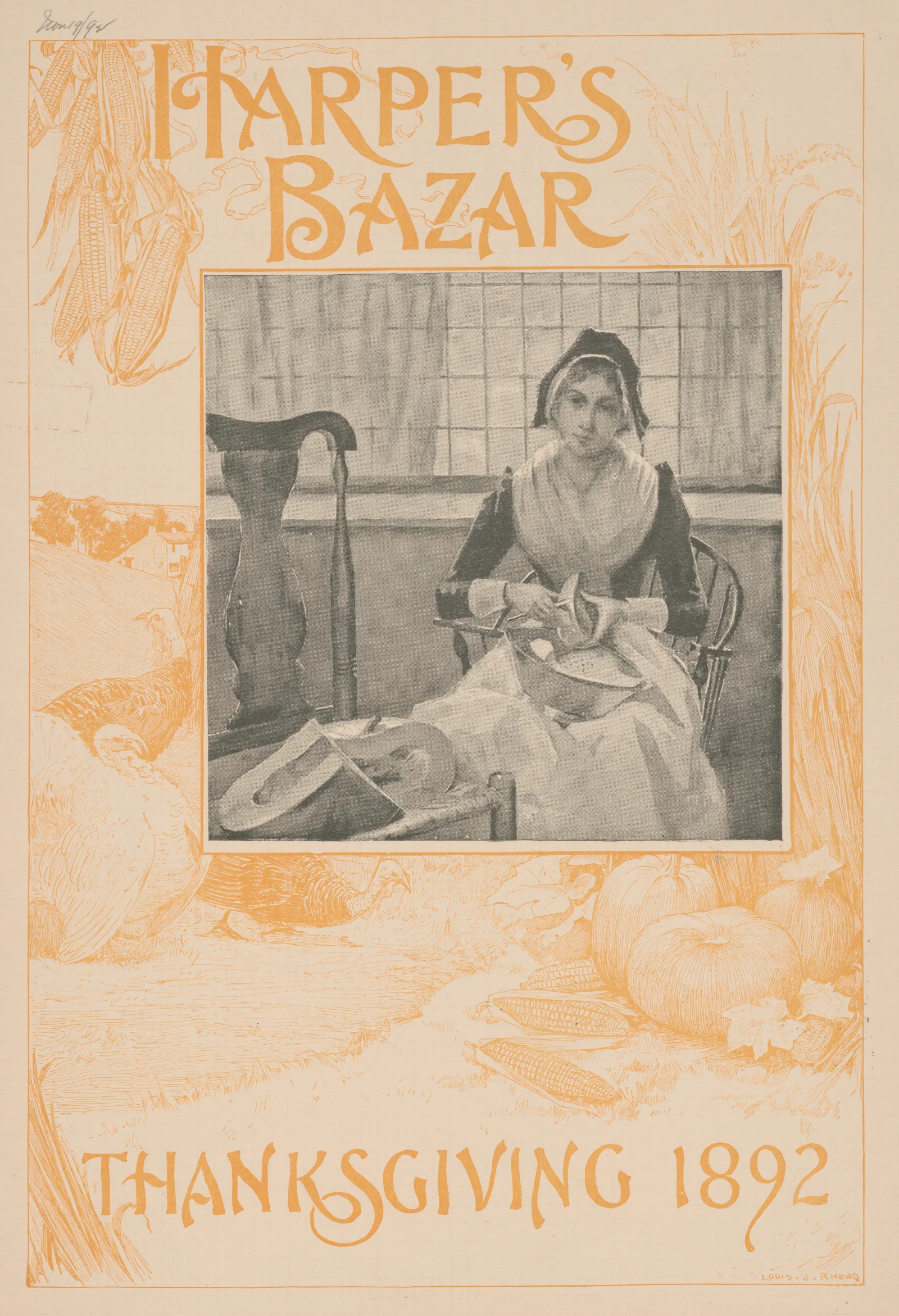Harpers Bazar Thanksgiving 1892 Wall Art by Louis Rhead - Canvas Print