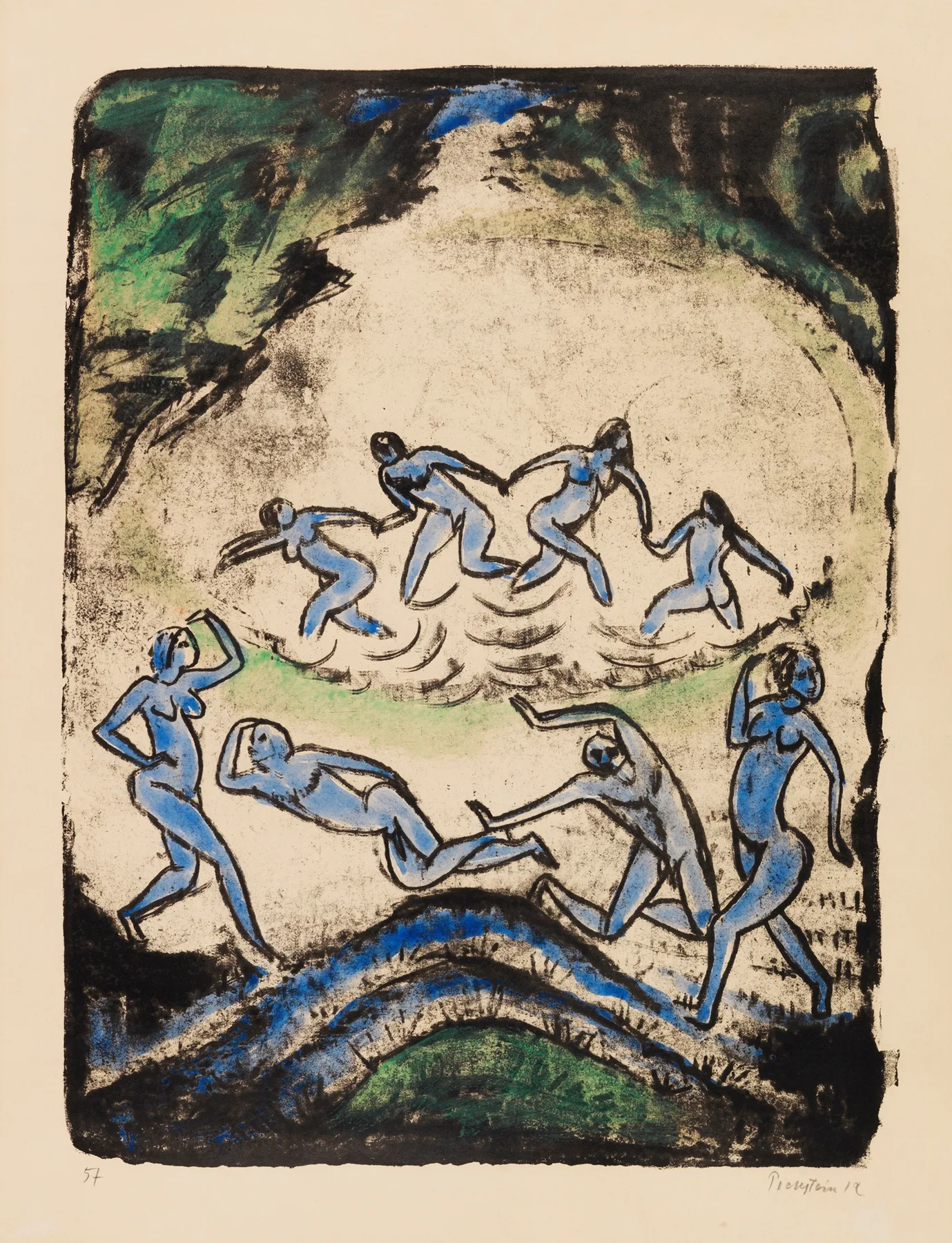 The Dance Dancers And Bathers At The Forest Pond Wall Art by Hermann Max Pechstein - Canvas Print