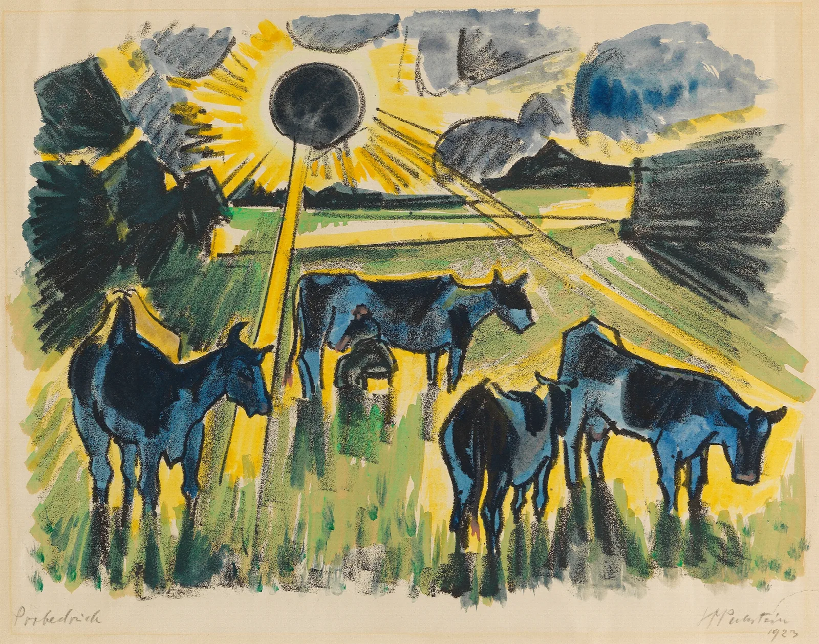 Cows In The Pasture 3 Wall Art by Hermann Max Pechstein - Canvas Print