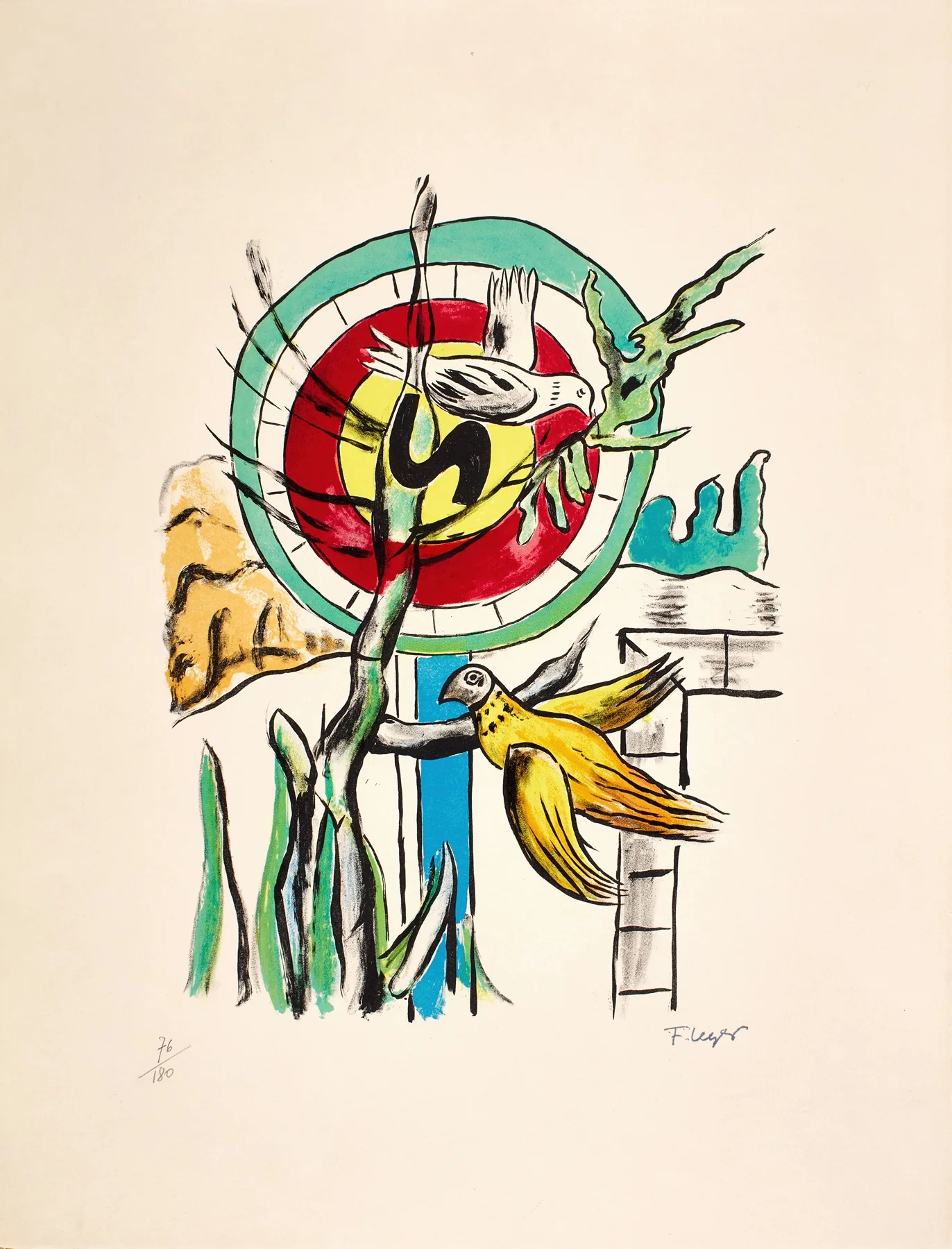 Les Deux Oiseaux Two Birds Wall Art by Fernand Léger - Canvas Print