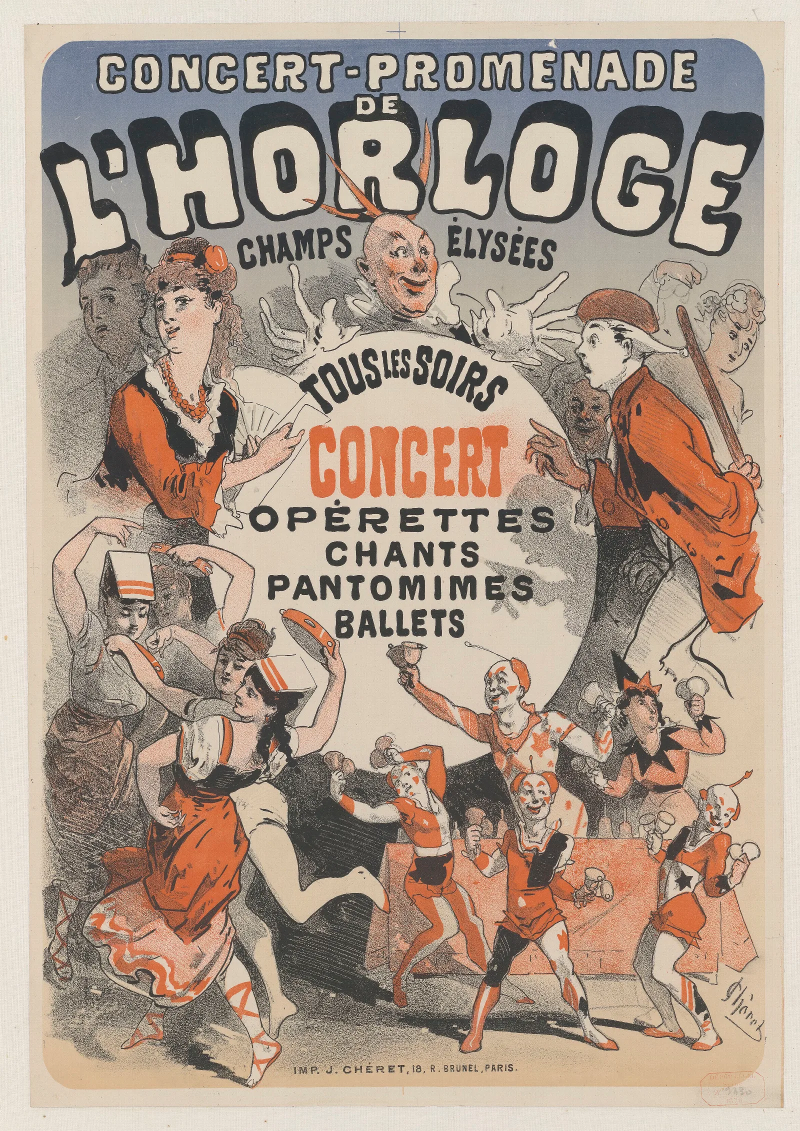Concert Promenade De Lhorloge Tous Les Soirs Concert Operettes Chants Pantomimes Ballets Wall Art by Jules Chéret - Canvas Print