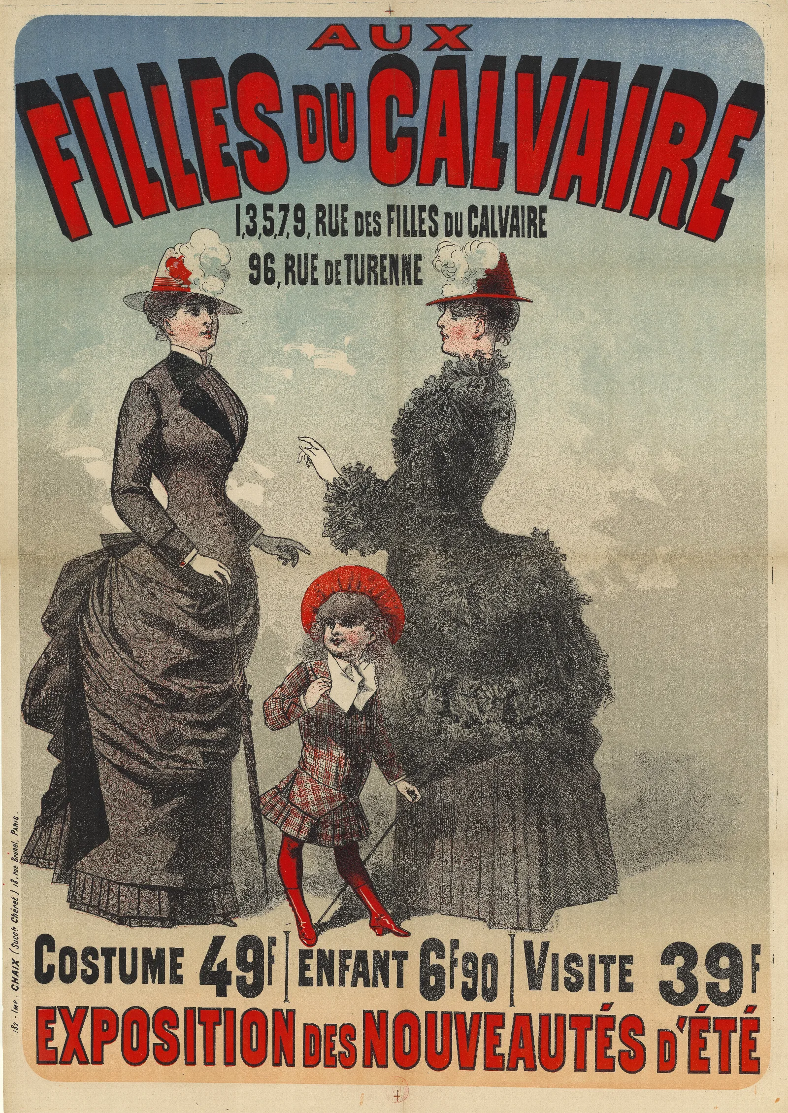 Aux Filles Du Calvaire Costume 49 F Enfant 6 F 90 Visite 39 F Exposition Des Nouveautes Dete Wall Art by Jules Chéret - Canvas Print
