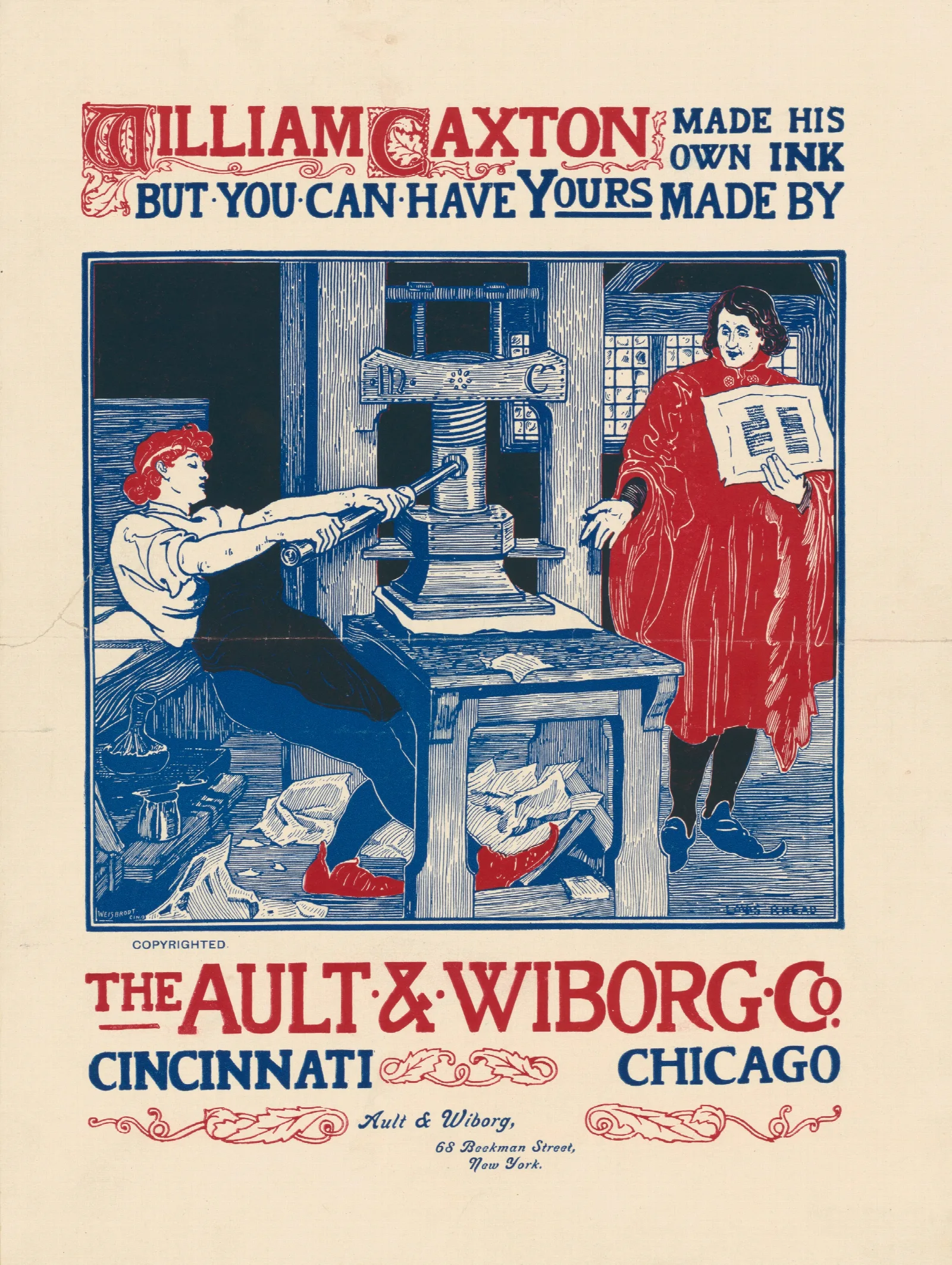 William Caxton Made His Own Ink By The Ault Wiborg Co Wall Art by Louis Rhead - Canvas Print