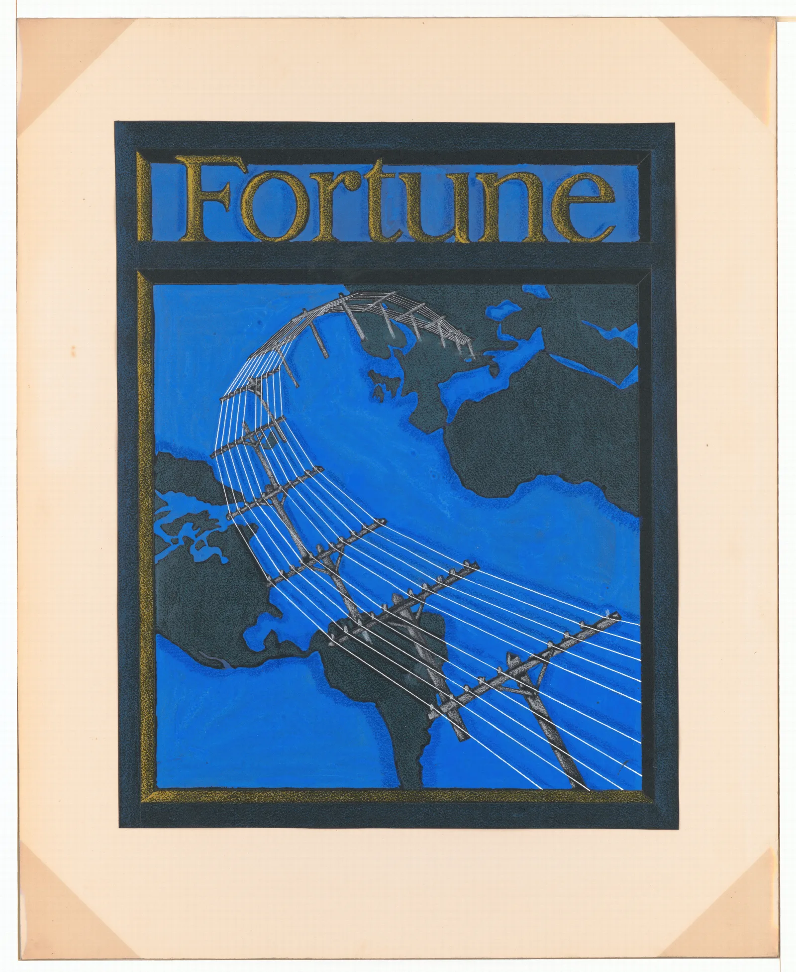 Graphic Designs For Fortune Magazine Study For Cover With Telephone Lines Spanning The Globe Wall Art by Winold Reiss - Canvas Print