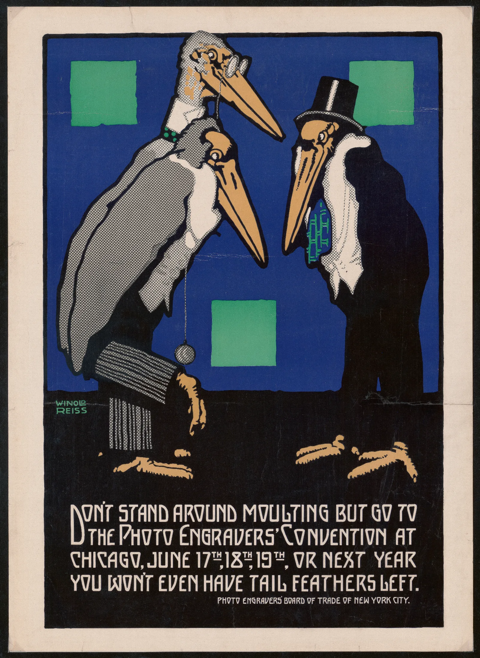 Graphic Design For Photo Engravers Convention Chicago Poster Featuring Cartoon Like Storks by Winold Reiss - Canvas Print