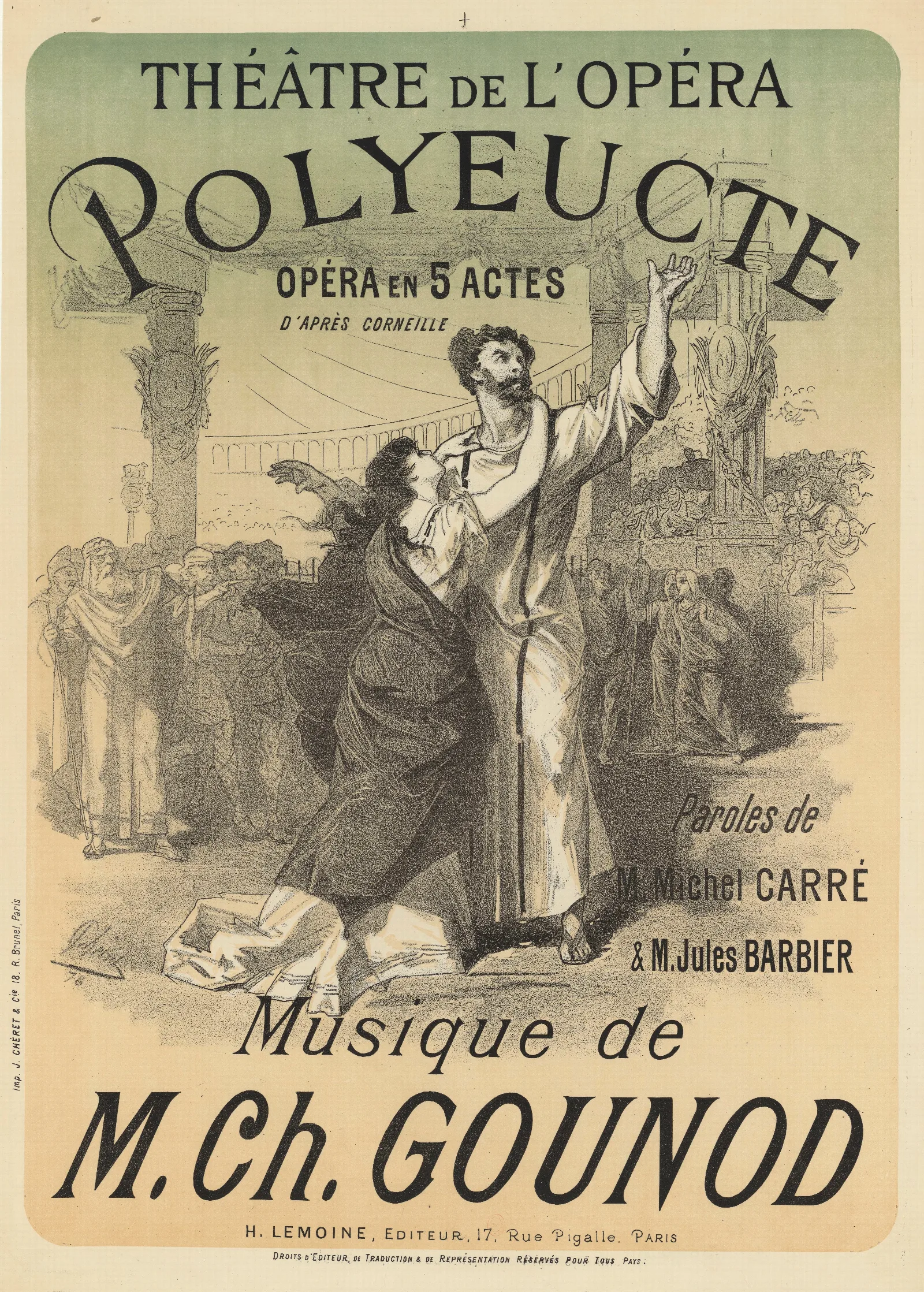 Theatre De Lopera Polyeucte Opera En 5 Actes Dapres Corneille Musique De M Ch Gounod Wall Art by Jules Chéret - Canvas Print