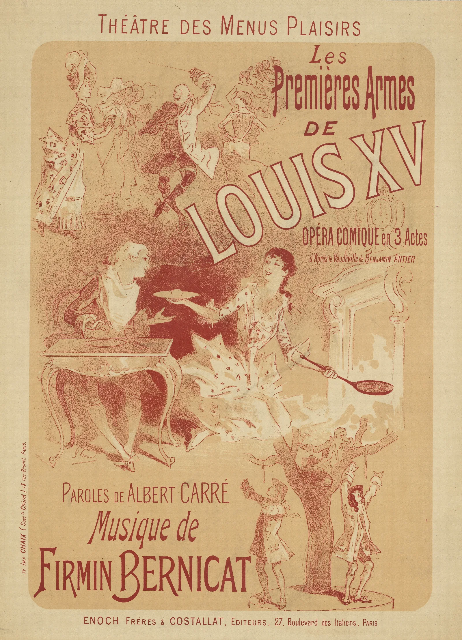 Theatre Des Menus Plaisirs Les Premieres Armes De Louis Xv Musique De Firmin Bernicat Enoch Freres Costallat Editeurs Wall Art by Jules Chéret - Canvas Print