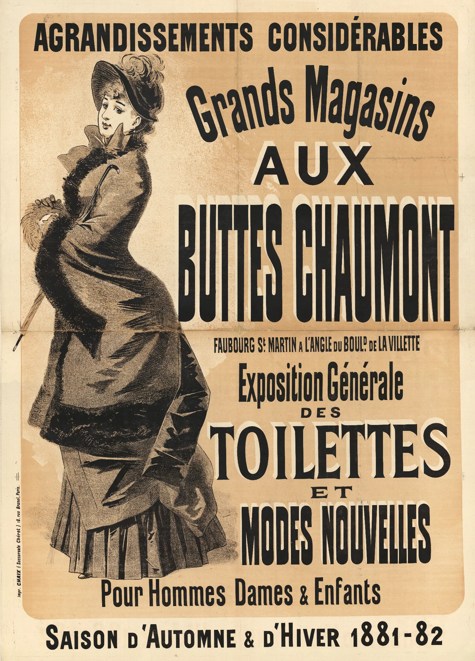 Aux Buttes Chaumont Agrandissements Considerables Grands Magasins Aux Buttes Chaumont Wall Art by Jules Chéret - Canvas Print