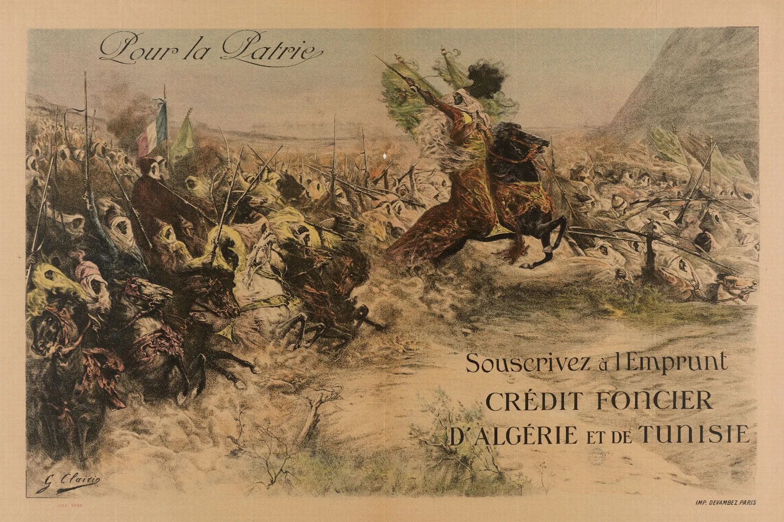 Pour La Patrie Souscrivez A Lemprunt Credit Foncier Dalgerie Et De Tunisie Wall Art by Georges Jules Victor Clairin - Canvas Print