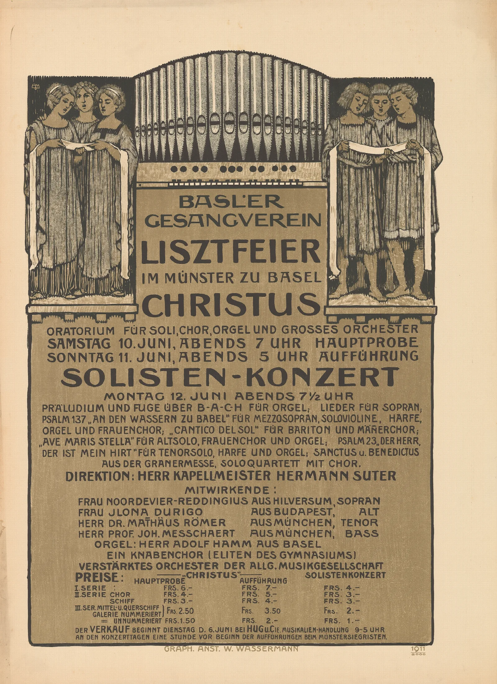 Basler Gesangverein Liszfeier Im Munster Zu Basel Wall Art by Burkhard Mangold - Canvas Print