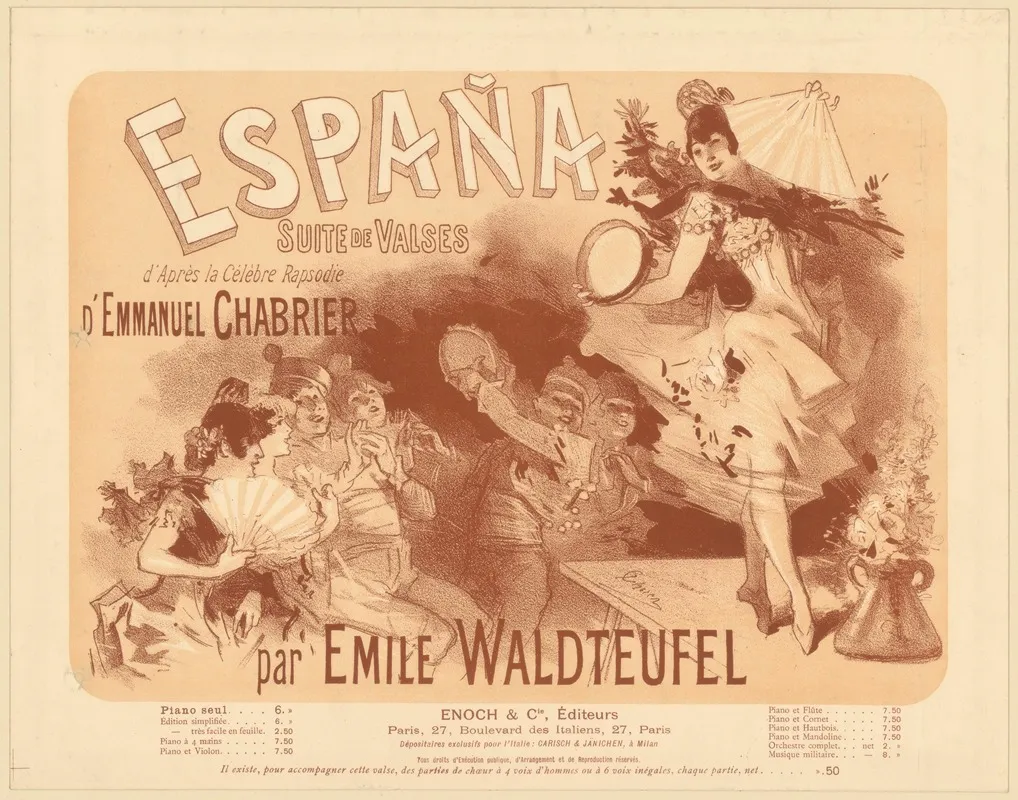 Espana Suite De Valses Dapres La Rapsodie Demmanuel Chabrier Par Emile Waldteufel Wall Art by Jules Chéret - Canvas Print