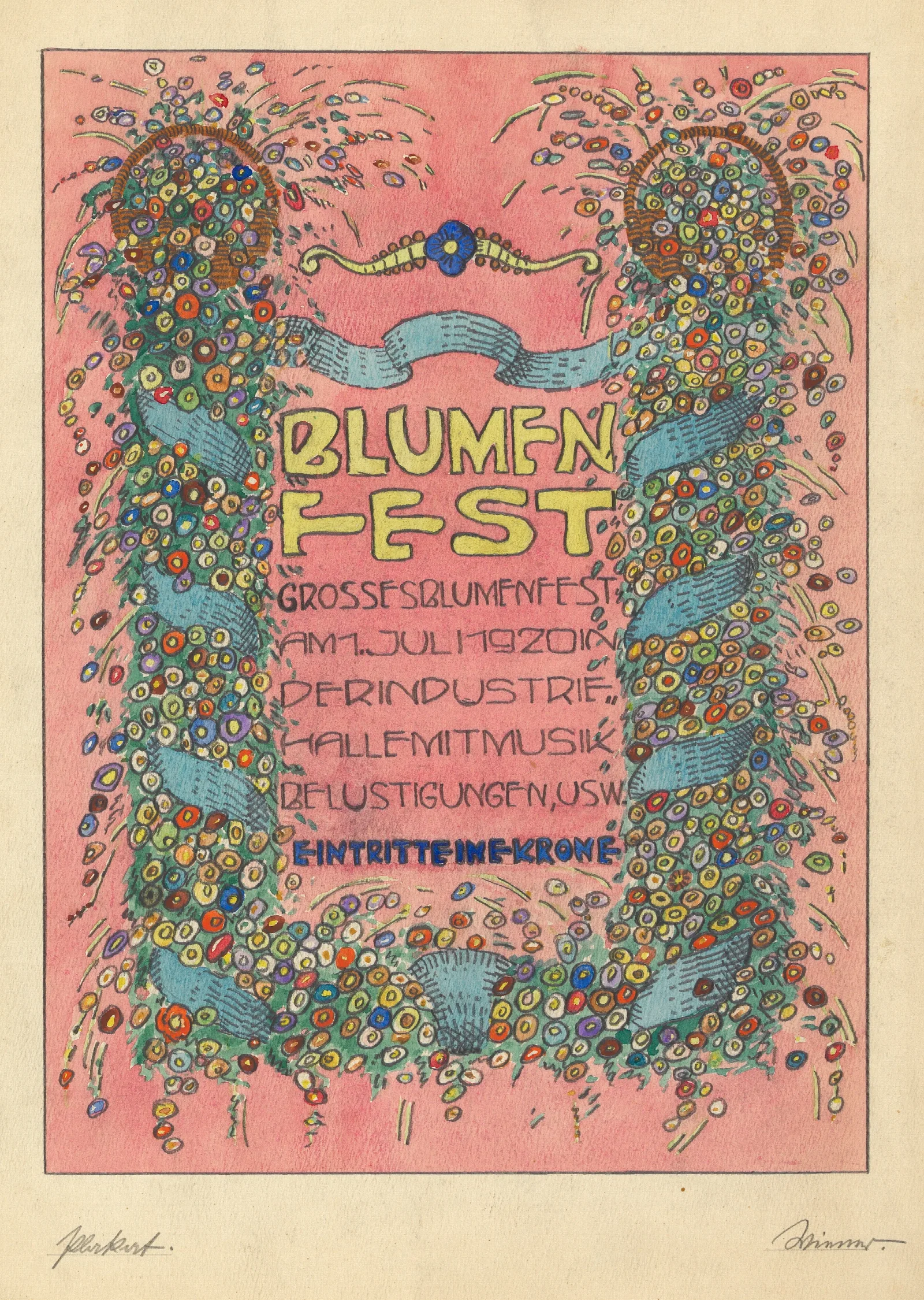 Entwurfe Plakat Blumen Fest Grosses Blumenfst Am 1 Juli 1920 In Der Industrie Halle Mit Musik Belustigungen Usw Eintritt Eine Krone Wall Art by Karl Wiener - Canvas Print