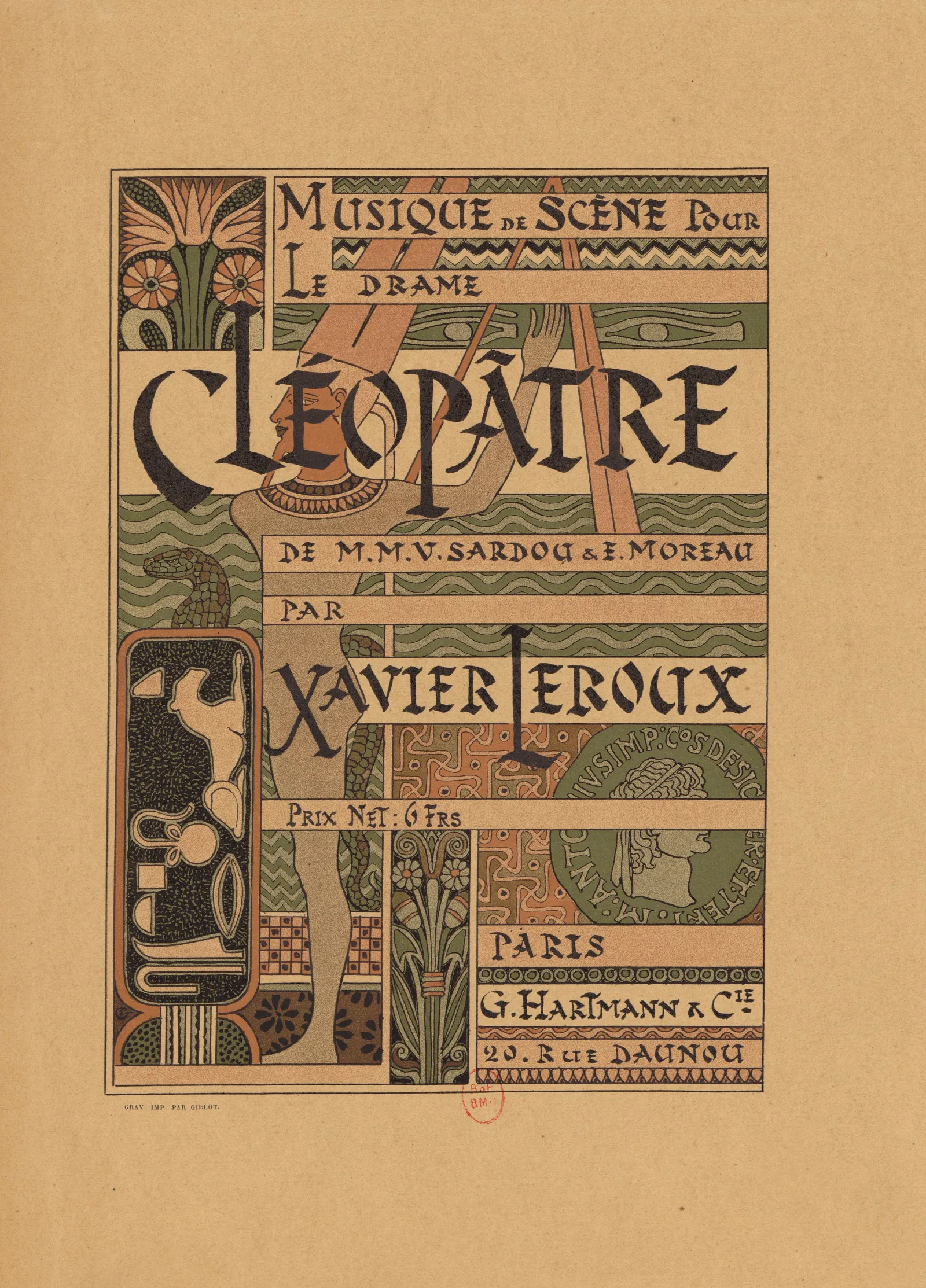 Musique De Scene Pour Le Drame Cleopatre De M M V Sardou E Moreau Par Xavier Leroux Wall Art by Eugène Grasset - Canvas Print