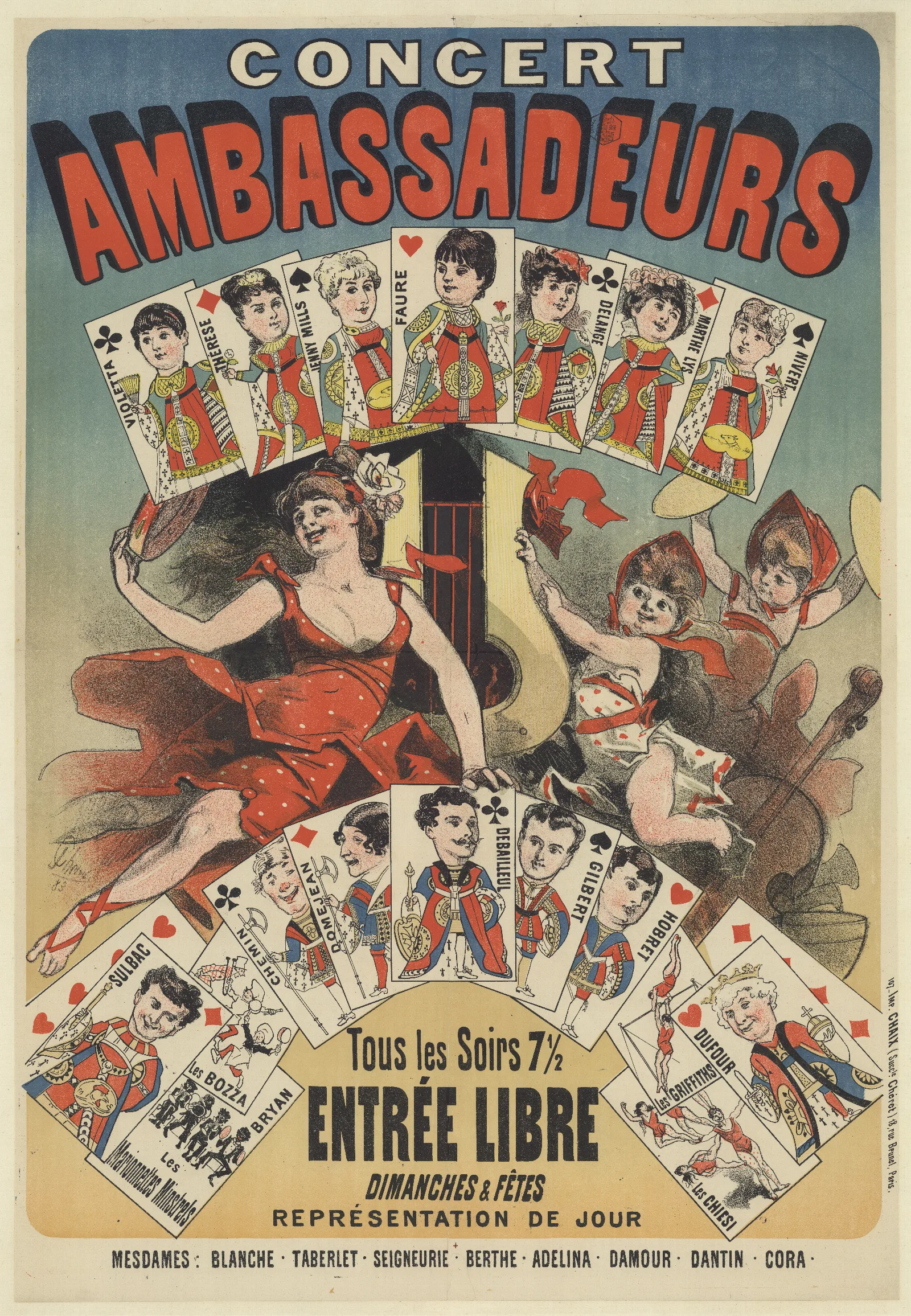 Concert Ambassadeurs Tous Les Soirs 7 12 Entree Libre Wall Art by Jules Chéret - Canvas Print
