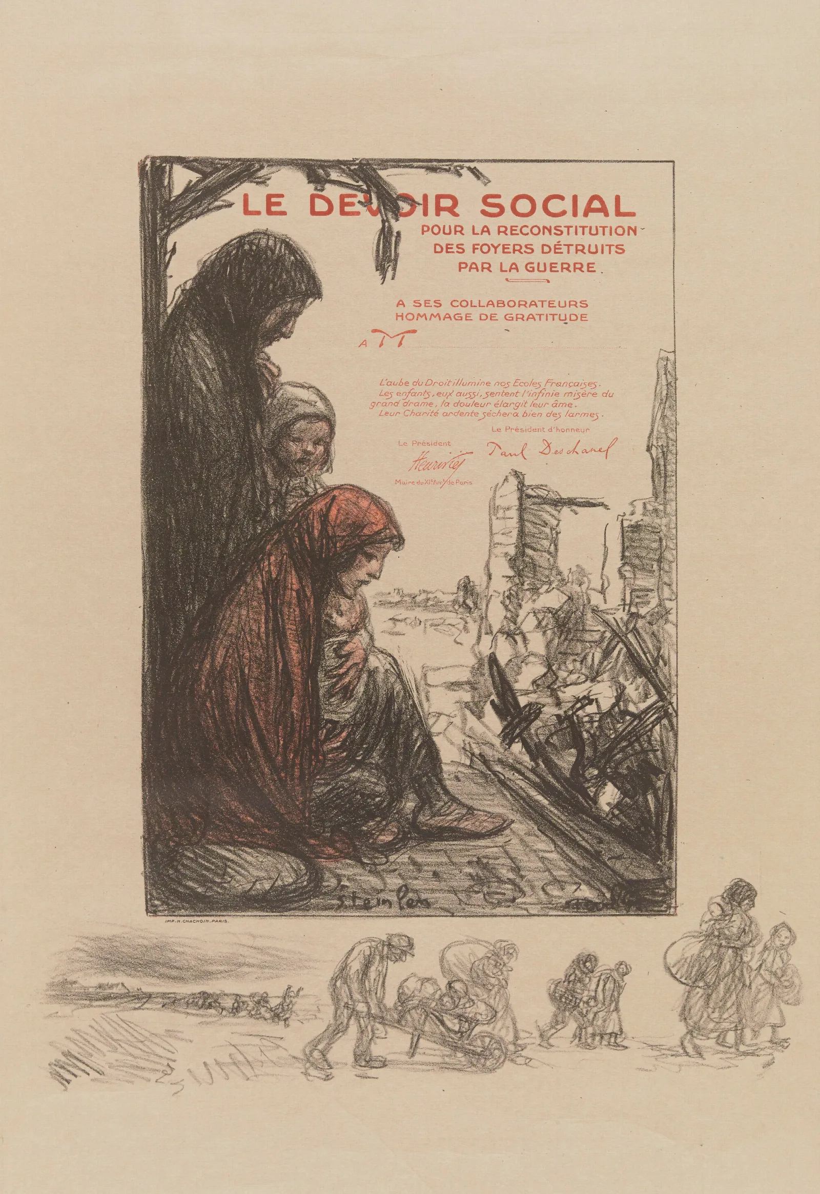 Le Devoir Social Pour La Reconstitution Des Foyers Detruits Par La Guerre Wall Art by Théophile Alexandre Steinlen - Canvas Print