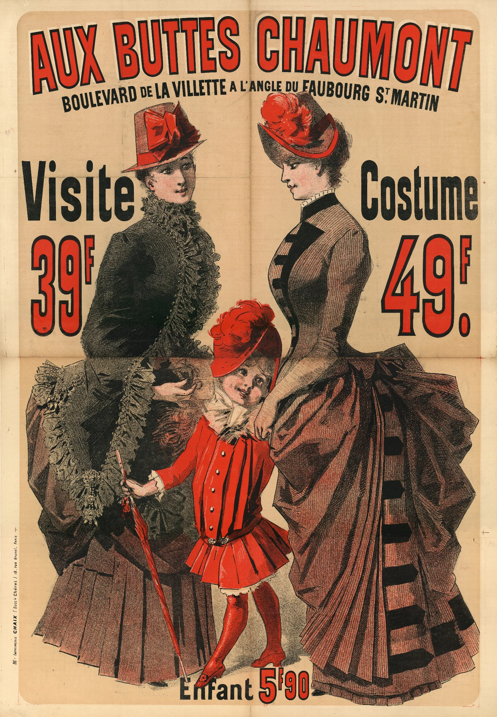 Aux Buttes Chaumont Visite 39f Costume 49f Wall Art by Jules Chéret - Canvas Print