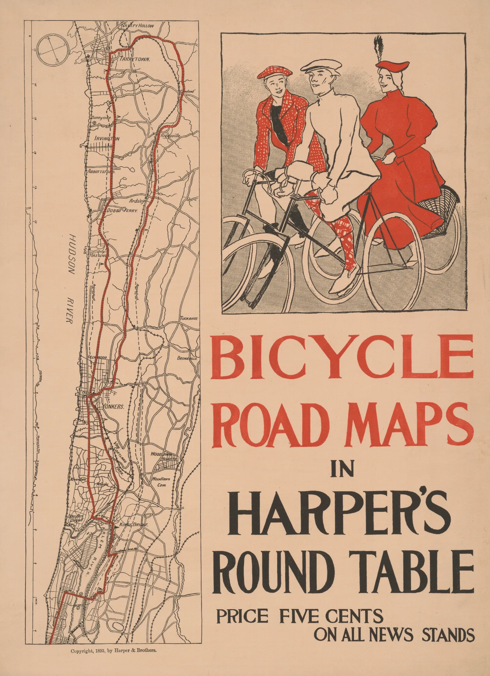 Bicycle Road Maps In Harpers Round Table Wall Art by Edward Penfield - Canvas Print