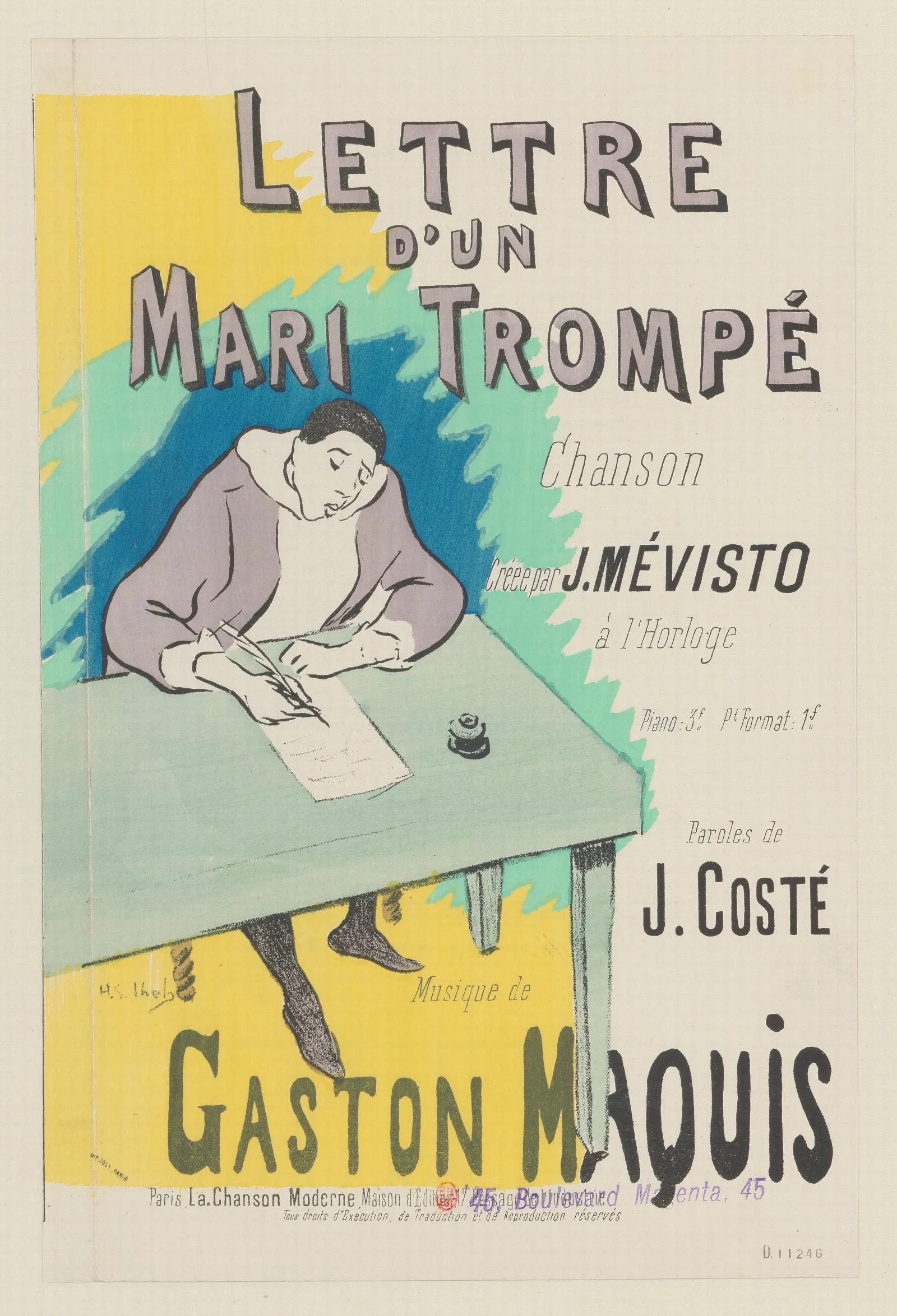 Lettre Dun Mari Trompe Chanson Creee Par J Mevisto A Lhorloge Wall Art by Henri-Gabriel Ibels - Canvas Print