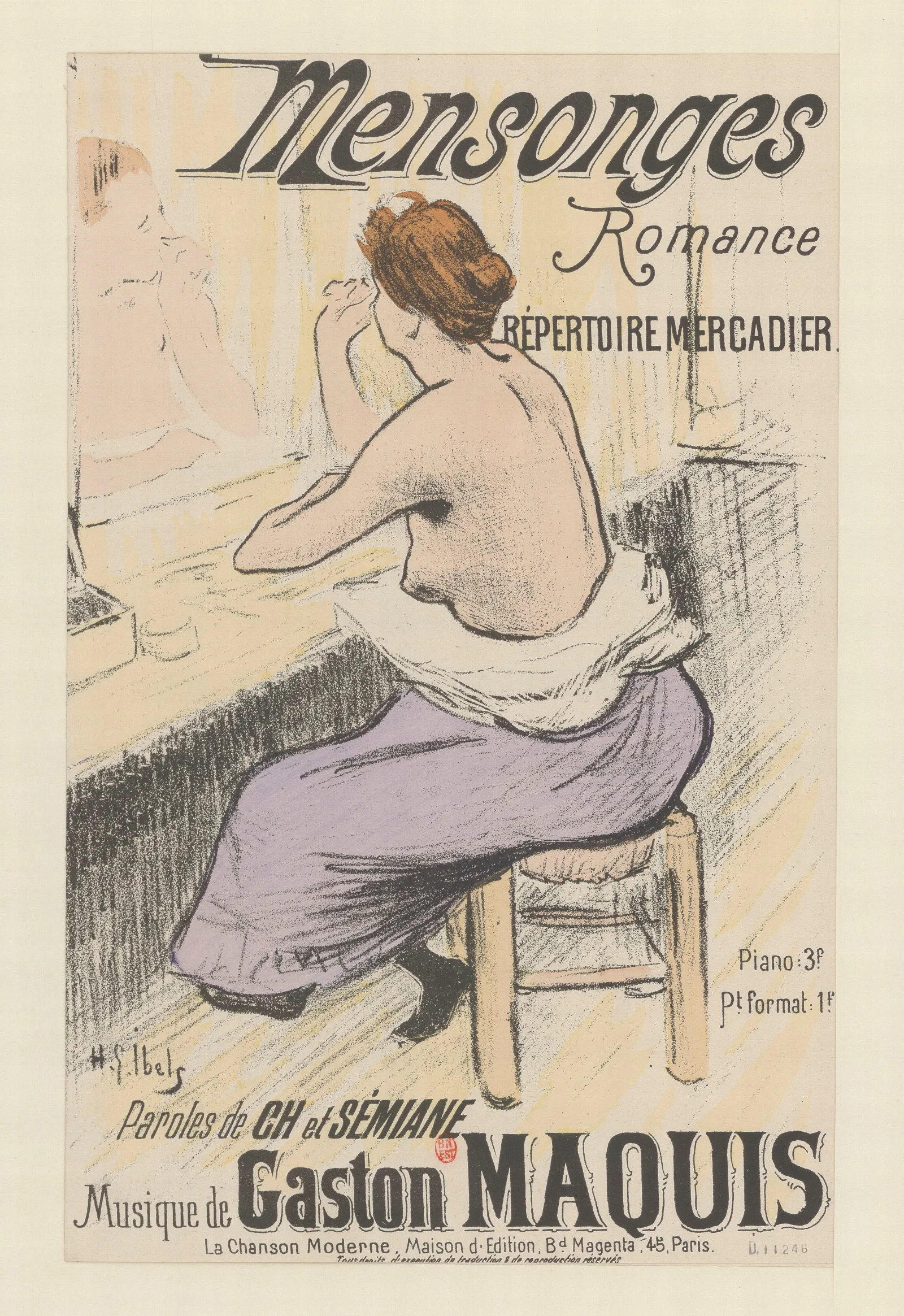 Mensonges Romance Repertoire Mercadier Paroles De Ch Et Semiane Musique De Gaston Maquis Wall Art by Henri-Gabriel Ibels - Canvas Print