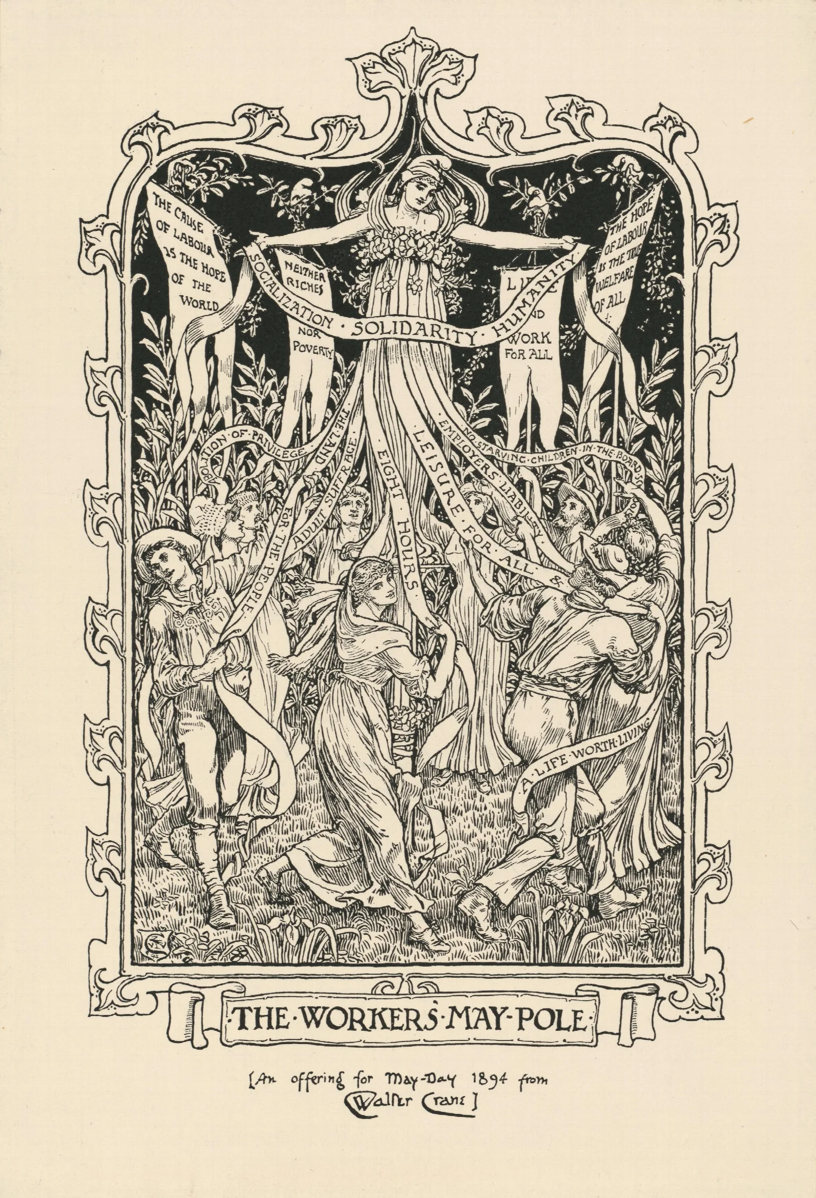 The Workers May Pole An Offering For May Day 1894 From Walter Crane Wall Art by Walter Crane - Canvas Print