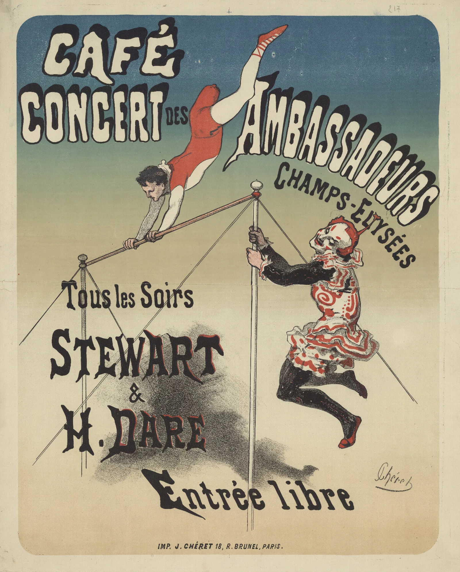 Cafe Concert Des Ambassadeurs Stewart Et H Dare Wall Art by Jules Chéret - Canvas Print