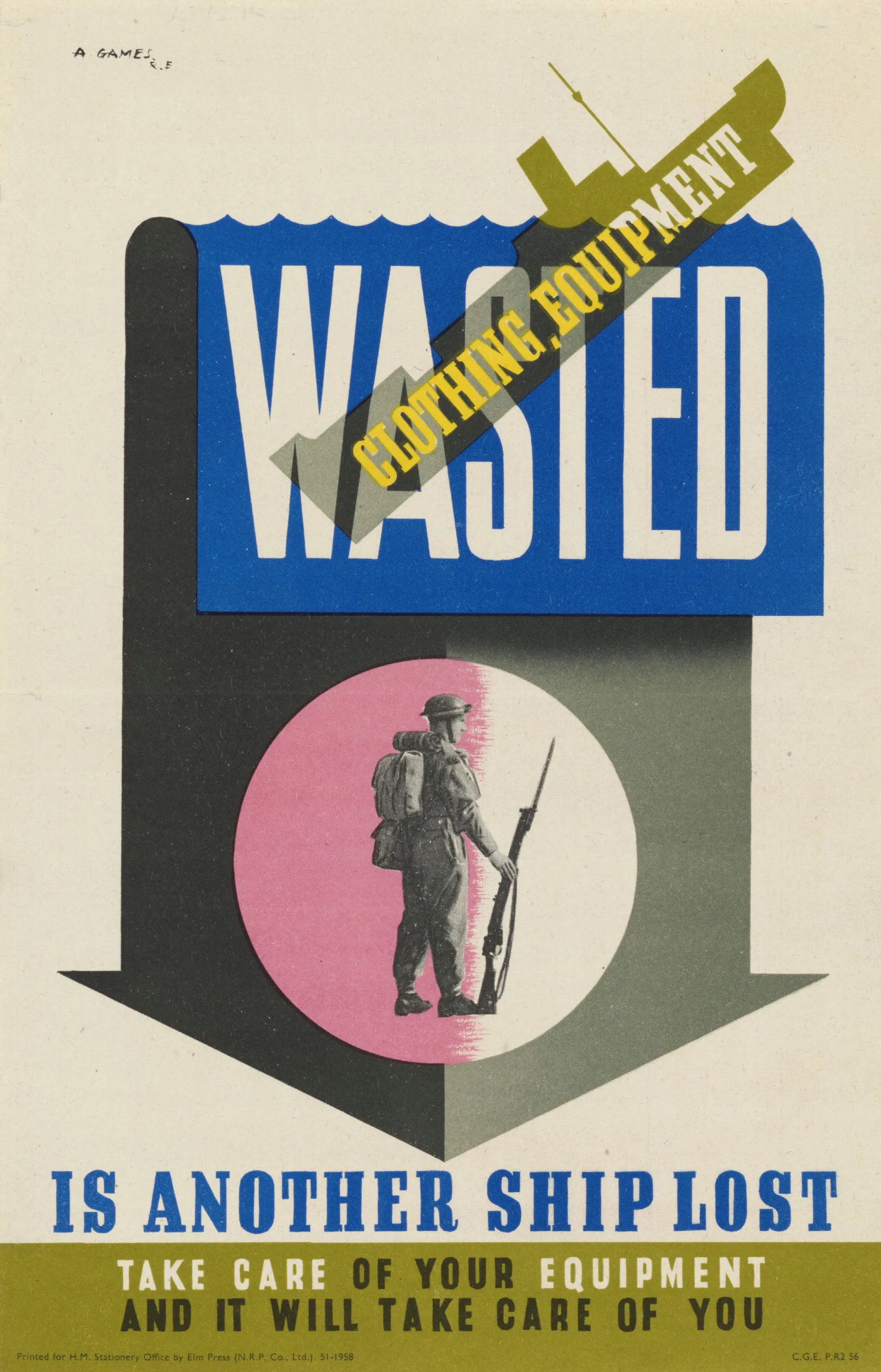 Wasted Clothing Equipment Is Another Ship Lost Wall Art by Abram Games - Canvas Print
