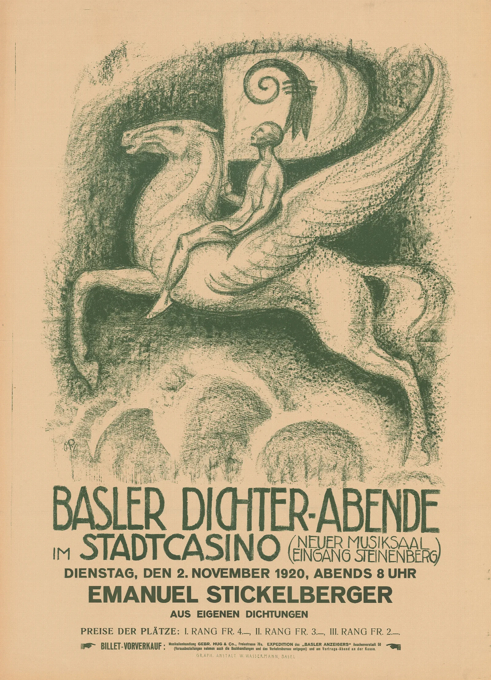 Basler Dichter Abende Im Stadtcasino Emanuel Stickelberger Wall Art by Otto Plattner - Canvas Print