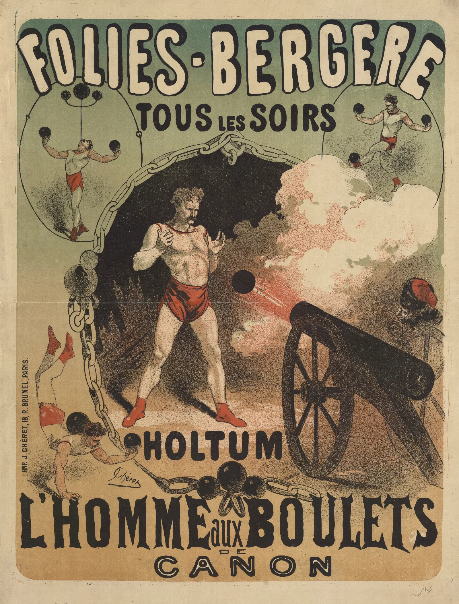 Folies Bergere Tous Les Soirs Holtum Lhomme Aux Boulets De Canon Wall Art by Jules Chéret - Canvas Print