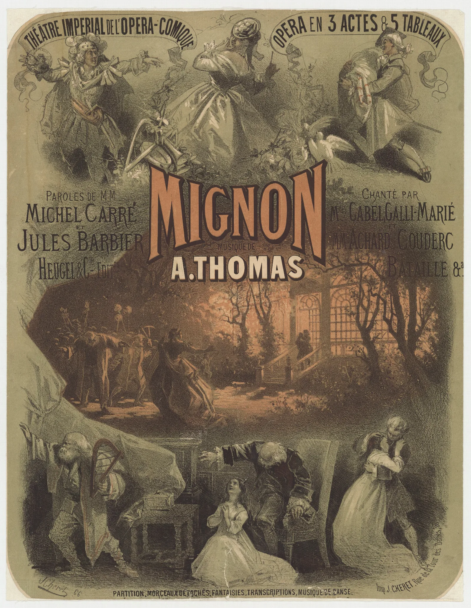 Theatre Imperial De Lopera Comique Mignon Opera En Trois Actes Et Cinq Tableaux Musique De A Thomas Wall Art by Jules Chéret - Canvas Print
