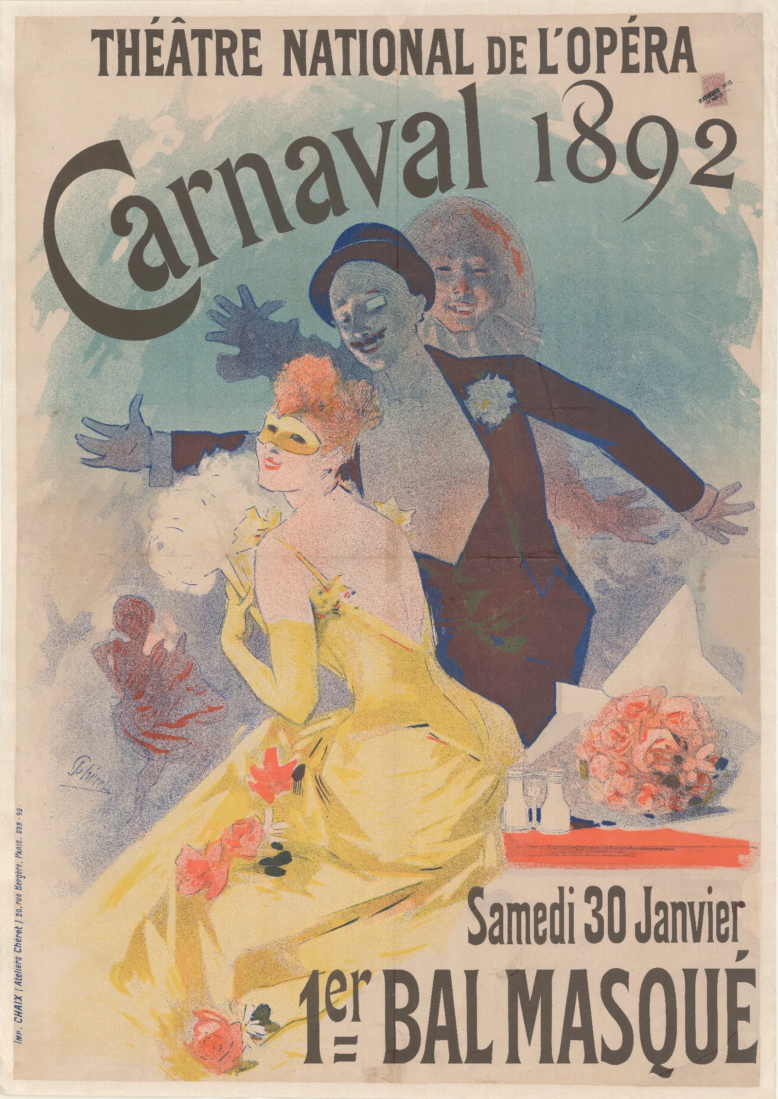 Theatre National De Lopera Carnaval 1892 Wall Art by Jules Chéret - Canvas Print