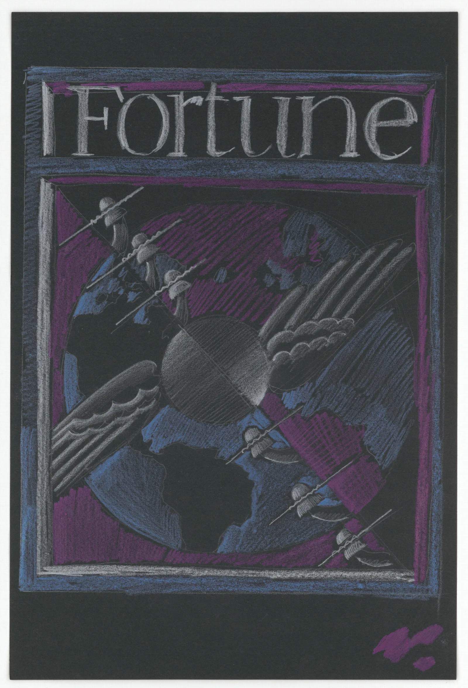 Graphic Designs For Fortune Magazine Study For Cover With Telephone Lines And Wings Over The Globe Wall Art by Winold Reiss - Canvas Print