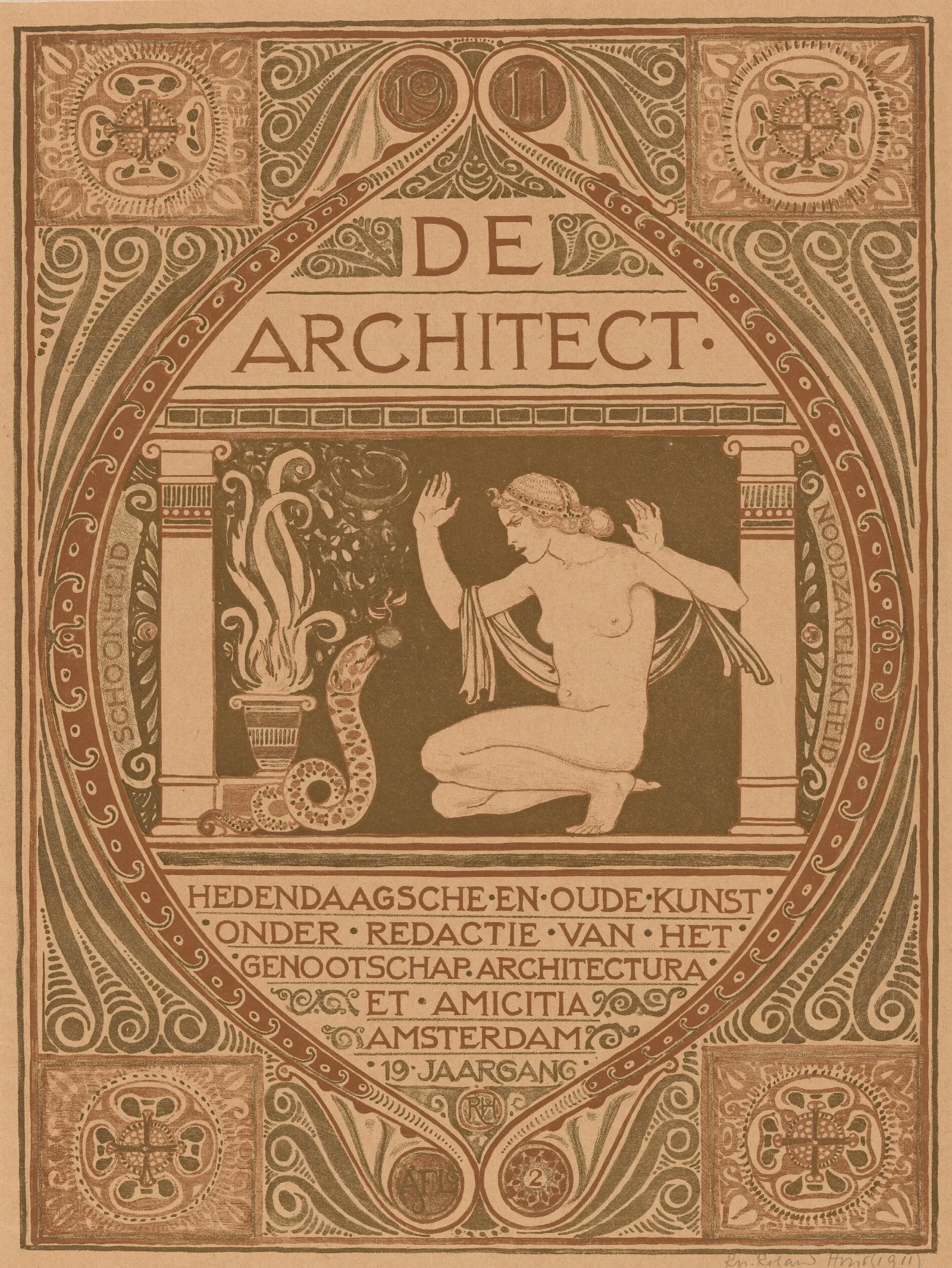 Omslagontwerp Voor De Architect 1911 Wall Art by Richard Nicolaüs Roland Holst - Canvas Print