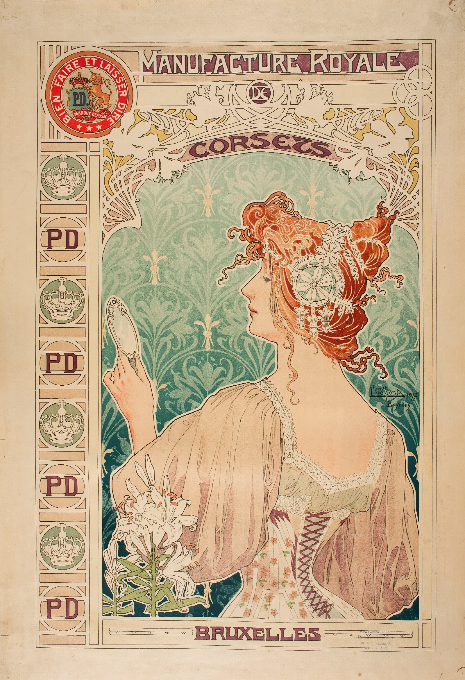 Manufacture Royale De Corsets Wall Art by Alphonse Mucha - Canvas Print